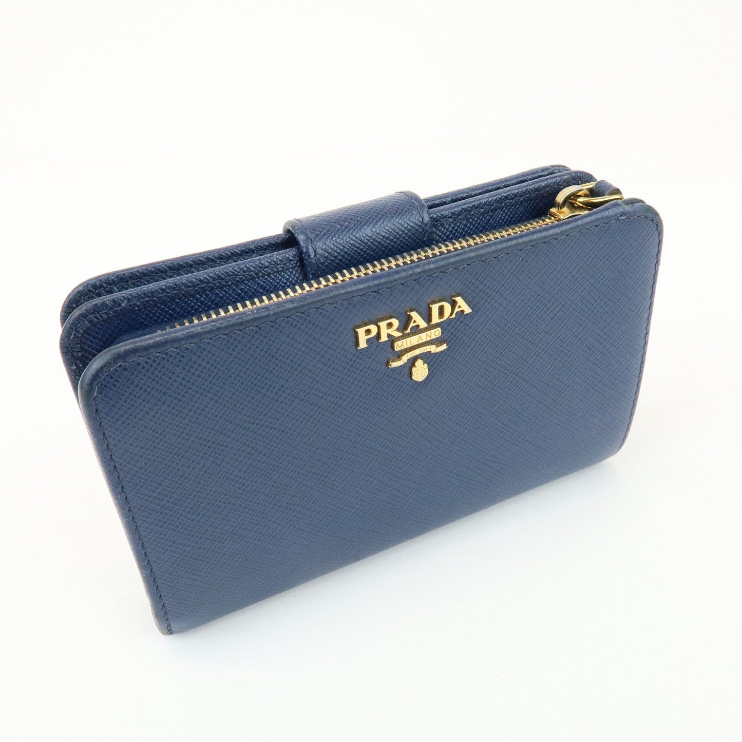 Prada Saffiano Leather Compact Wallet Navy Gold 1ML225【Pre-order】