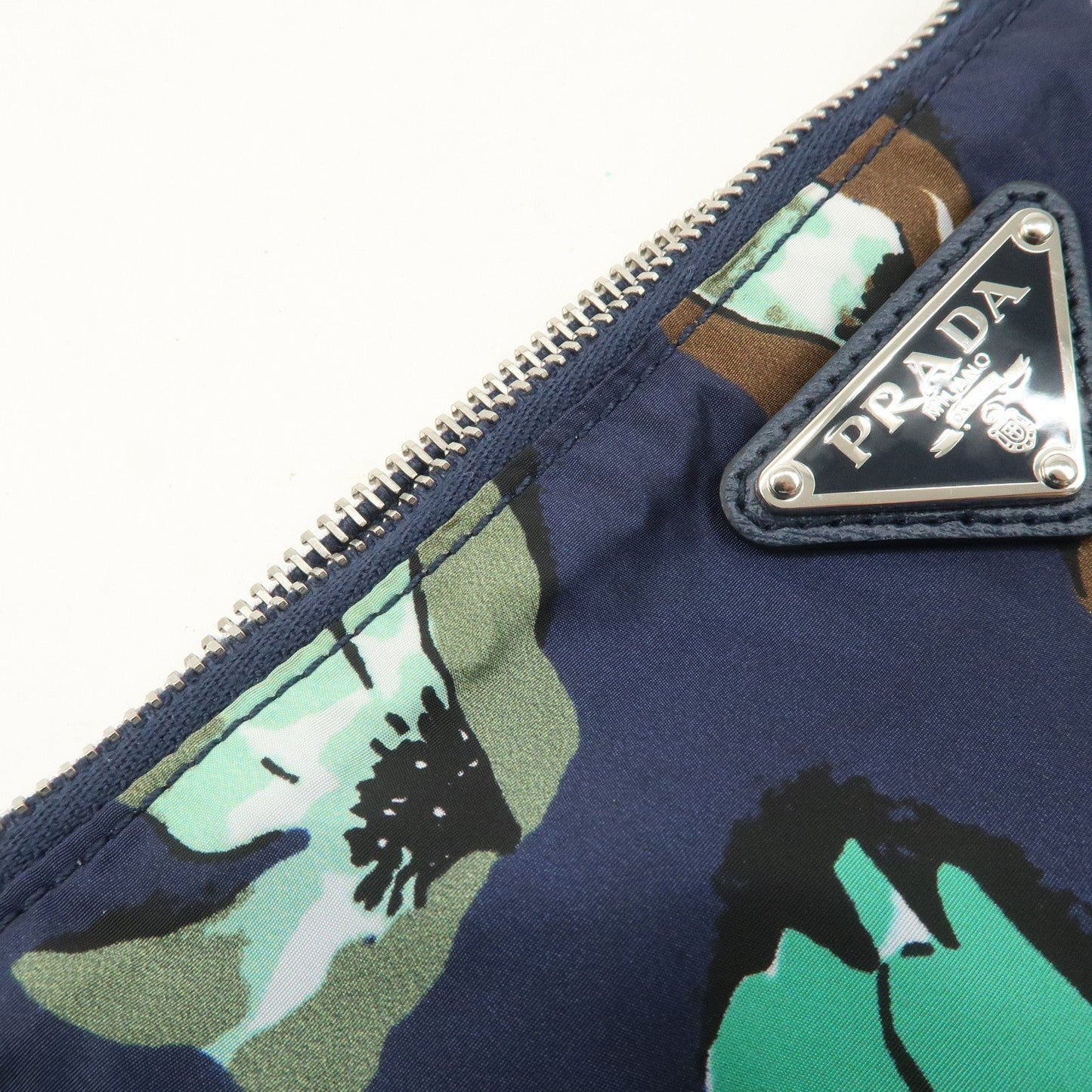 Prada Triangle Logo Nylon Tote Bag w/Pouch Flower Print Navy B4626B Used【Pre-order】