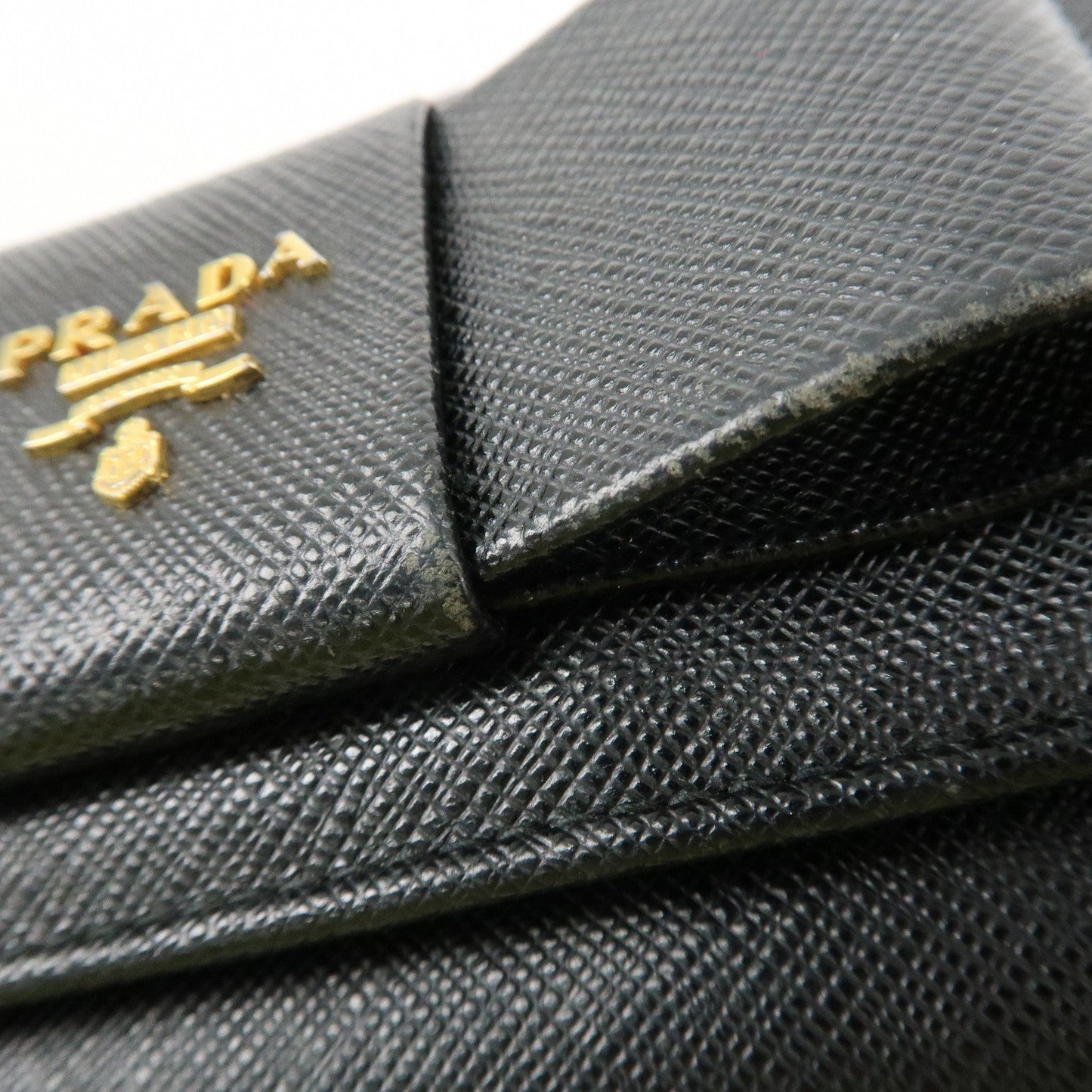 Prada Saffiano Leather Flap Bi-Fold Long Wallet Black Gold 1MH132 Used【Pre-order】