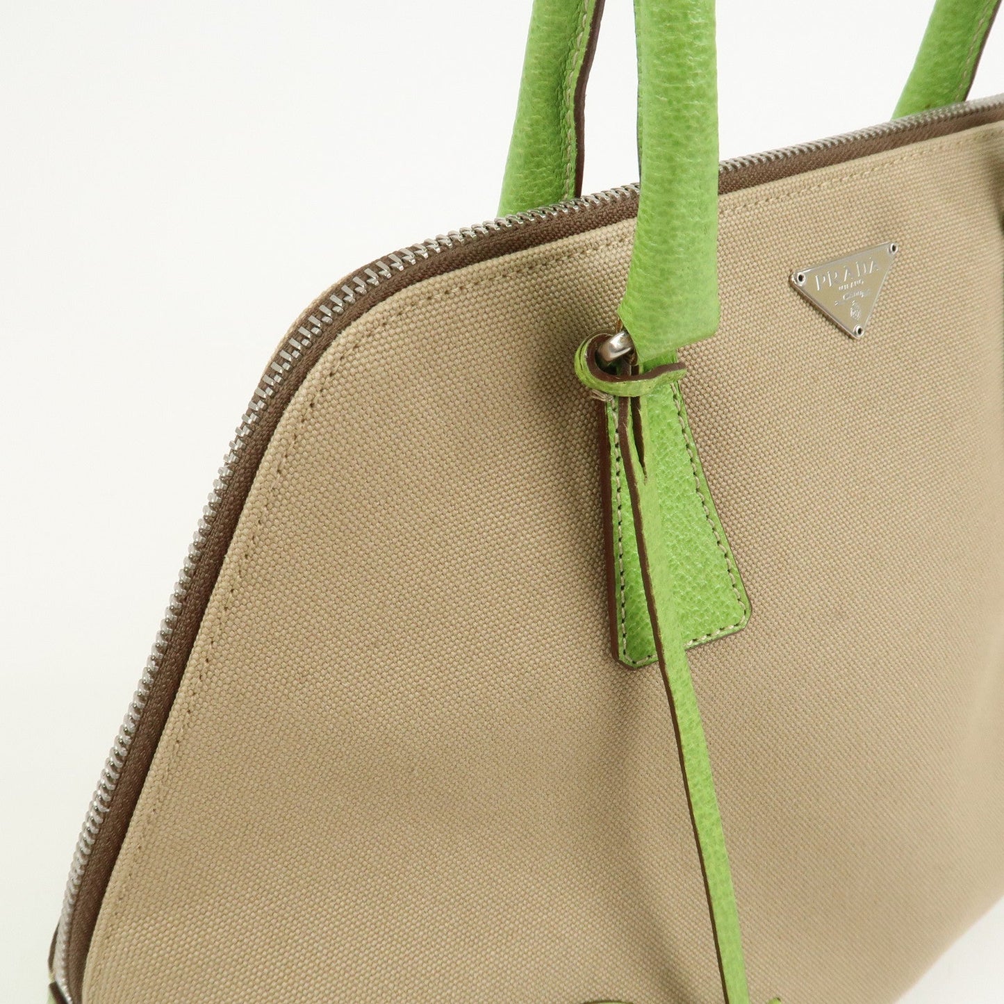 Prada Canvas Leather Tote Bag Hand Bag Beige Light Green BN0082【Pre-order】