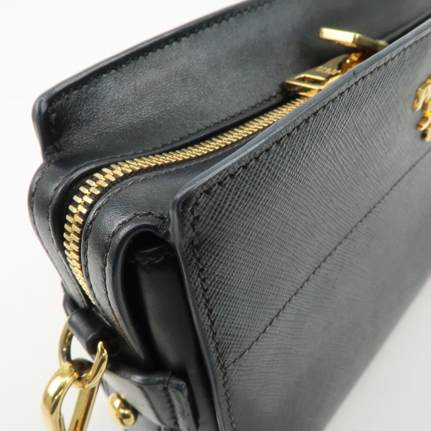 Prada Logo Saffiano Leather Shoulder Bag Gold HDW Black【Pre-order】