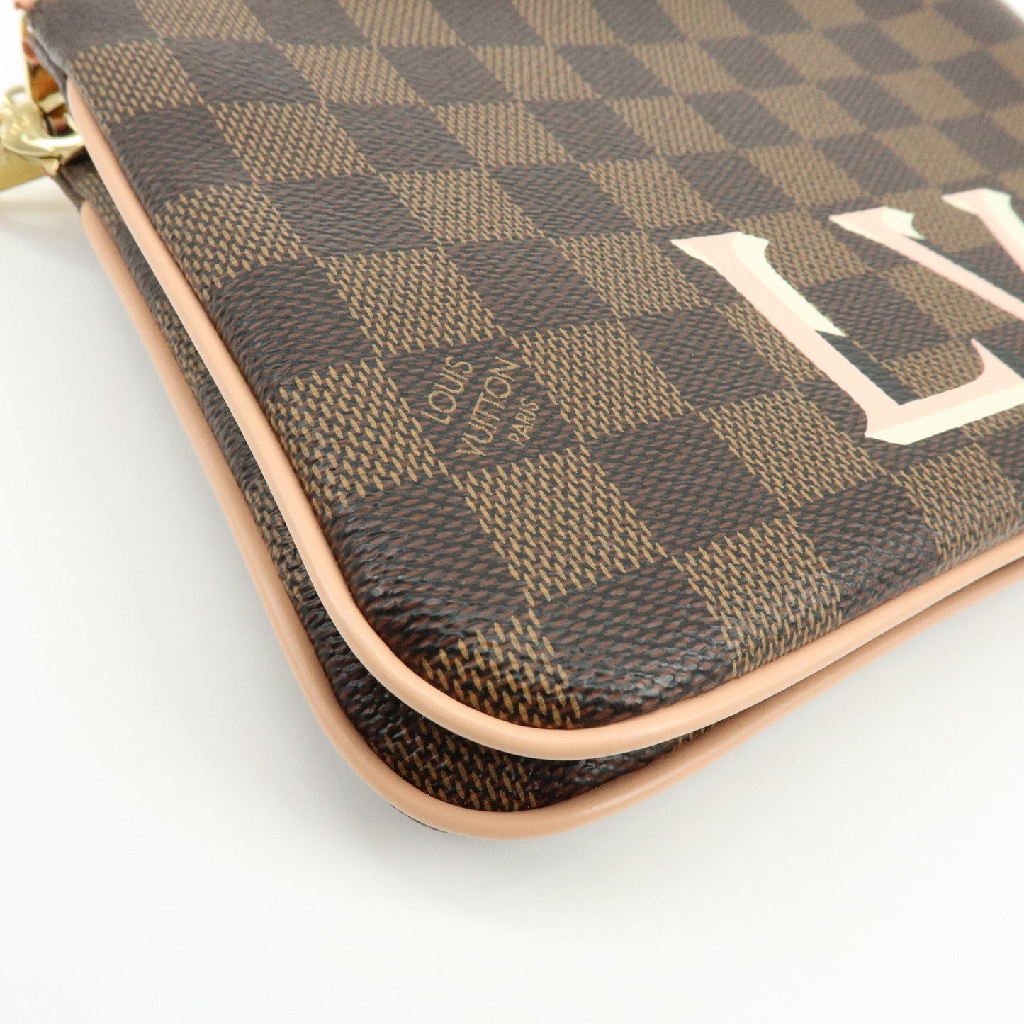 Louis Vuitton Damier Ebene Pochette Double Zip Rose BallerineN60254【Pre-order】