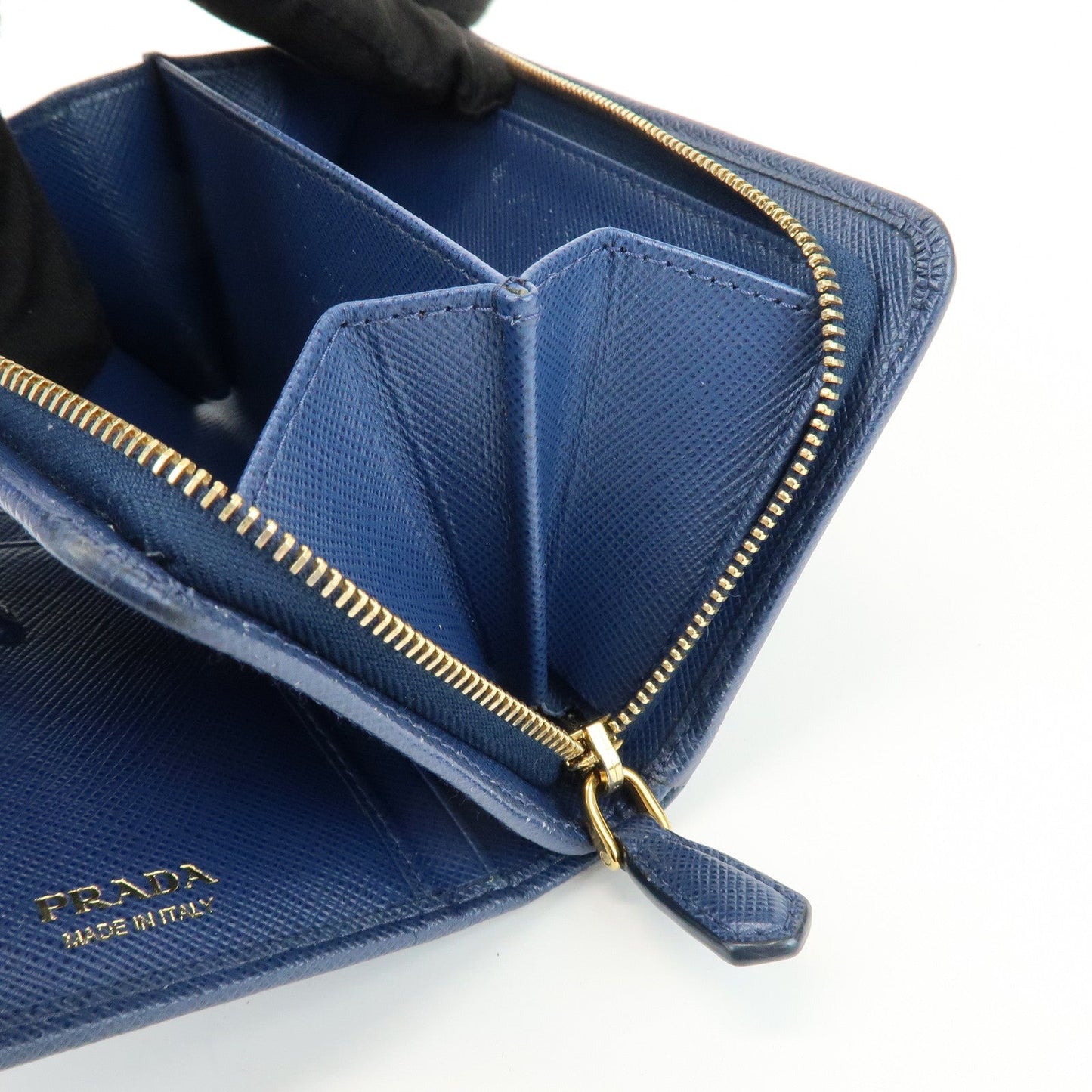 Prada Saffiano Leather Compact Wallet Navy Gold 1ML225【Pre-order】