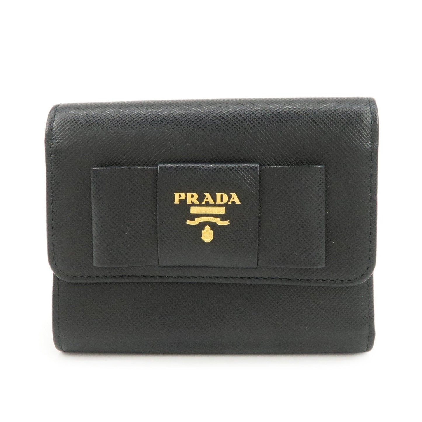 Prada Leather Ribbon Tri-fold Wallet Black 1MH840 Used【Pre-order】