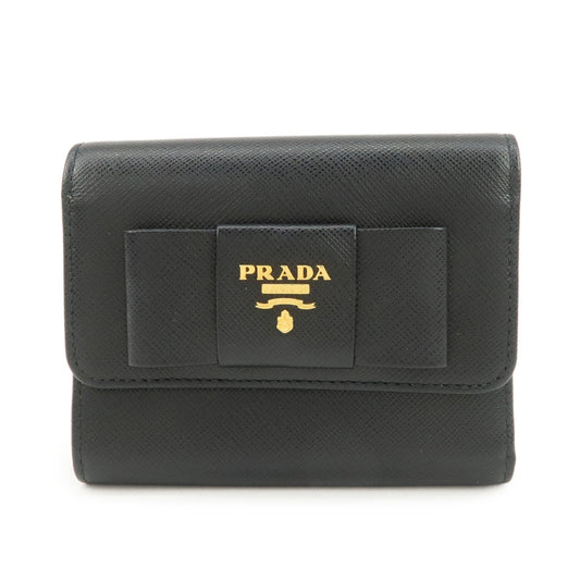 Prada Leather Ribbon Tri-fold Wallet Black 1MH840 Used【Pre-order】