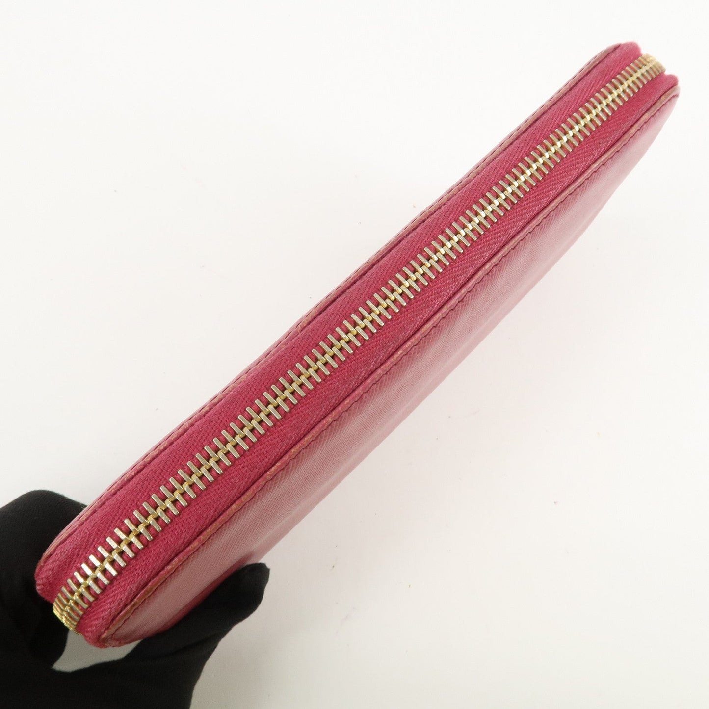 Prada Logo Saffiano Leather Round Zippy Long Wallet Pink 1M0506 Used【Pre-order】