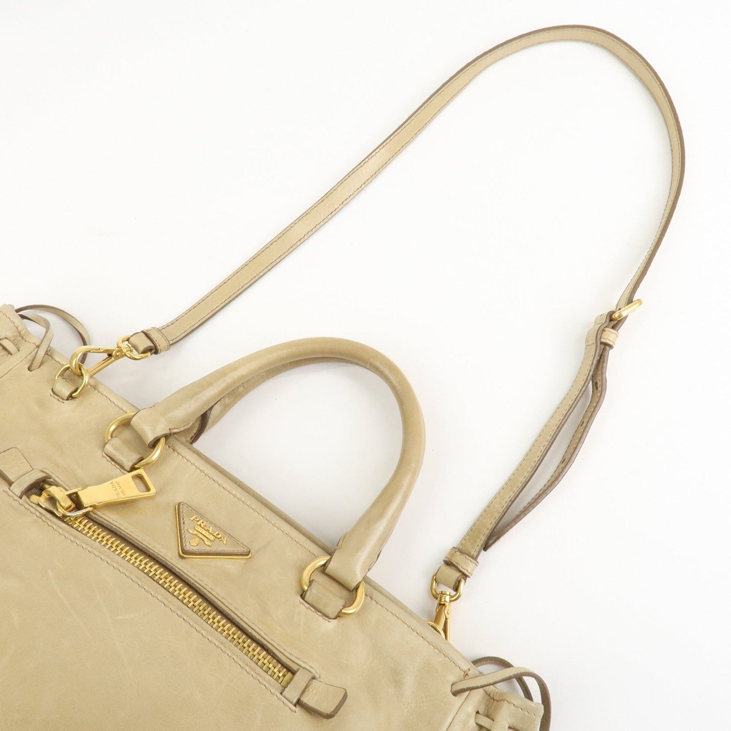 Prada Triangle Logo VITELLOSHINE Leather 2Way Bag Beige BN1921【Pre-order】