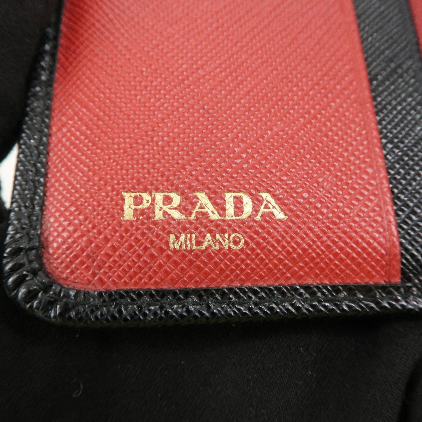 Prada Saffiano Leather Bi-Fold Wallet Black Red Gold 1ML018 Used【Pre-order】