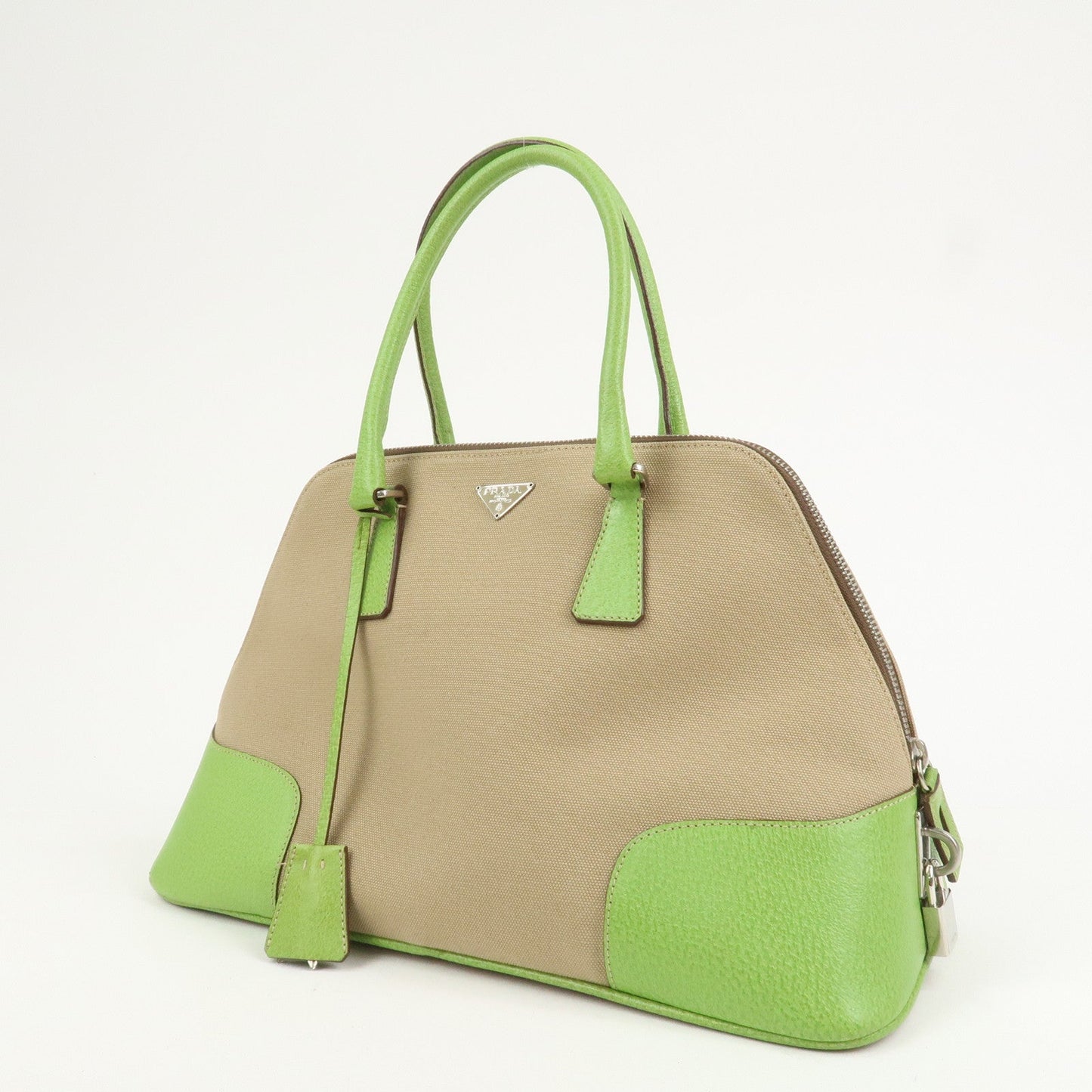 Prada Canvas Leather Tote Bag Hand Bag Beige Light Green BN0082【Pre-order】