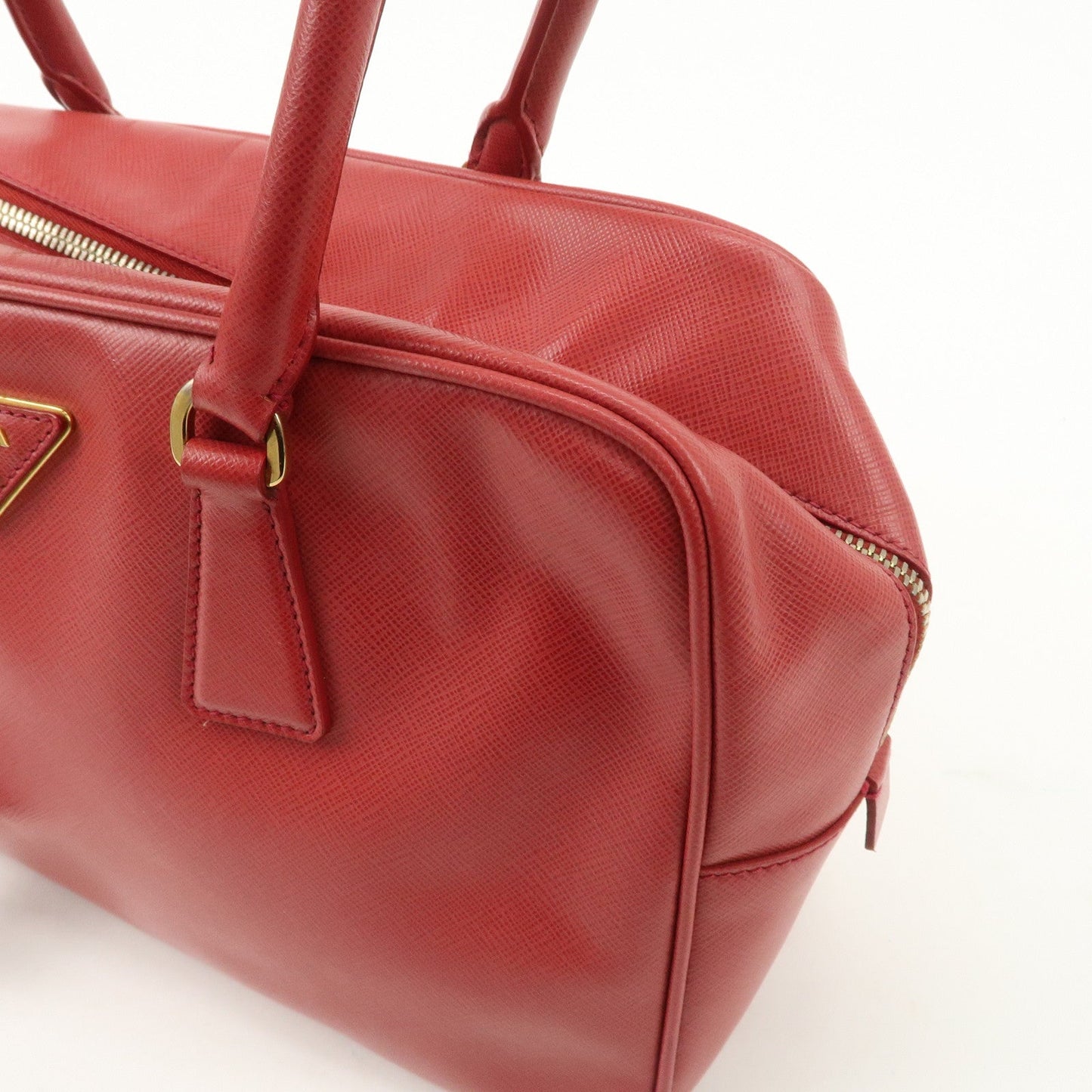 Prada Triangle Logo Saffiano Leather Boston Bag Hand Bag Red BL0095 Used【Pre-order】