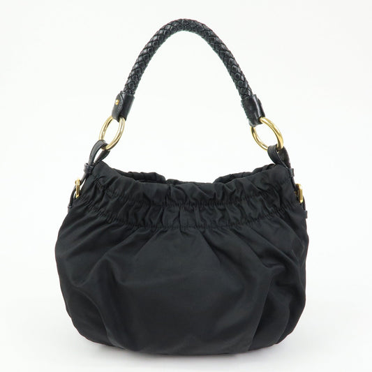 Prada Ribbon Nylon Leather Shoulder Bag Hand Bag Black BR4237【Pre-order】