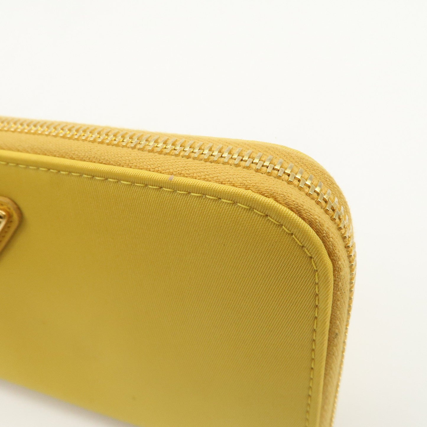 Prada Triangle Logo Nylon Leather Round Zippy Long Wallet Yellow【Pre-order】