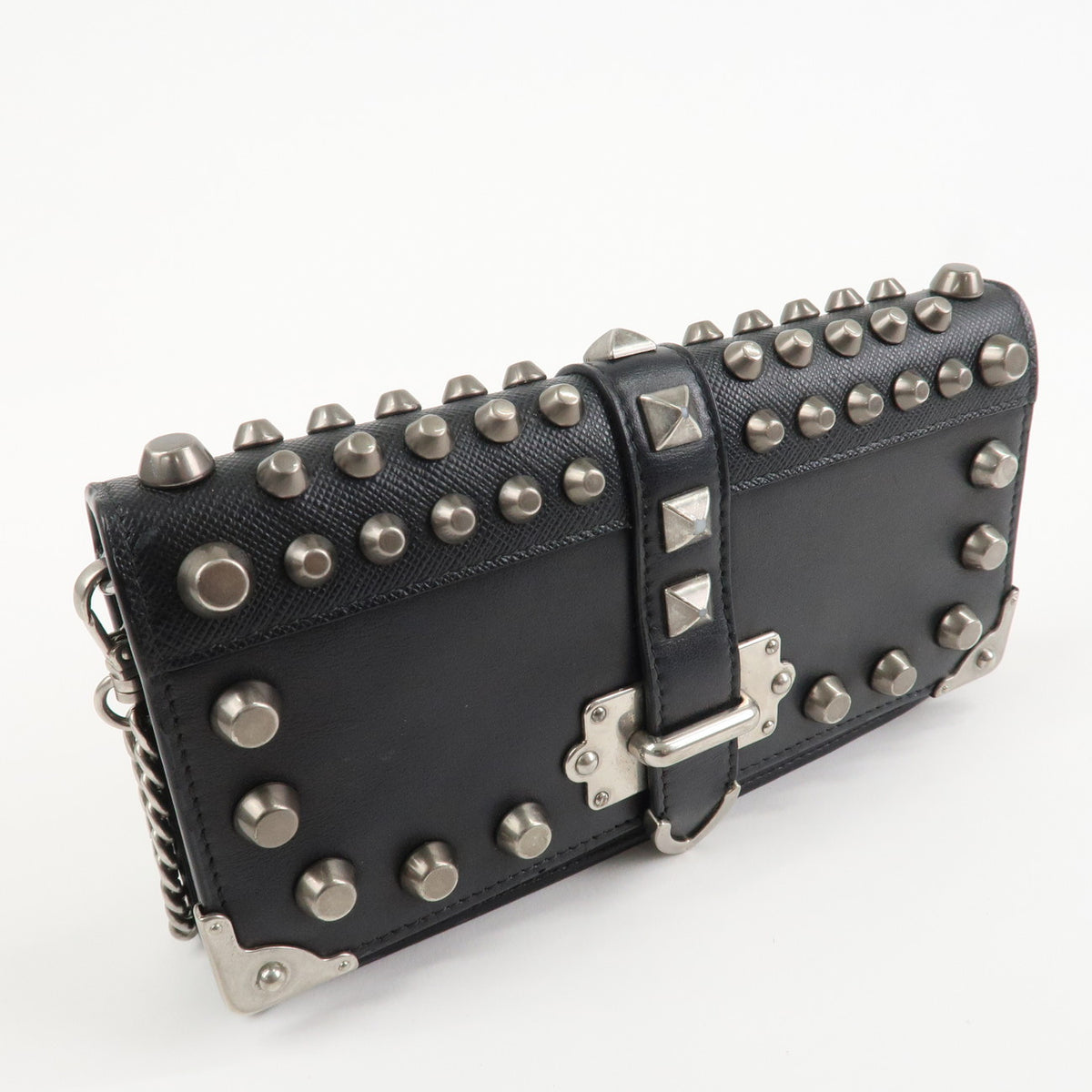 Prada Leather Studs Chain Wallet Chain Bag Black Used【Pre-order】