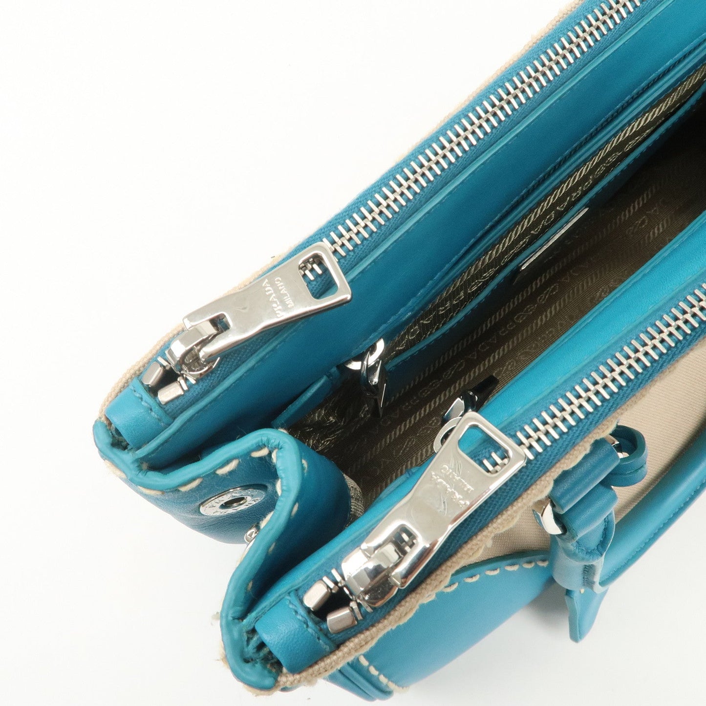 Prada Triangle Logo Canvas 2Way Bag Hand Bag Tote Bag Blue B1801K【Pre-order】