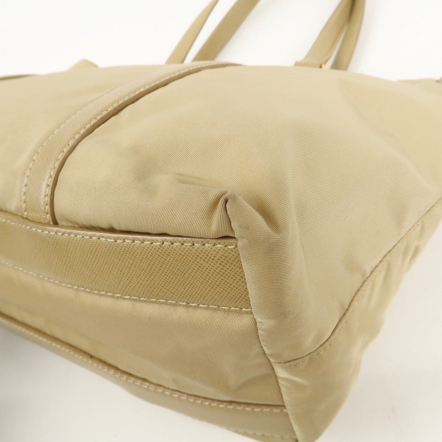 Prada Triangle Logo Nylon Saffiano Leather Tote Bag Beige BR2311【Pre-order】