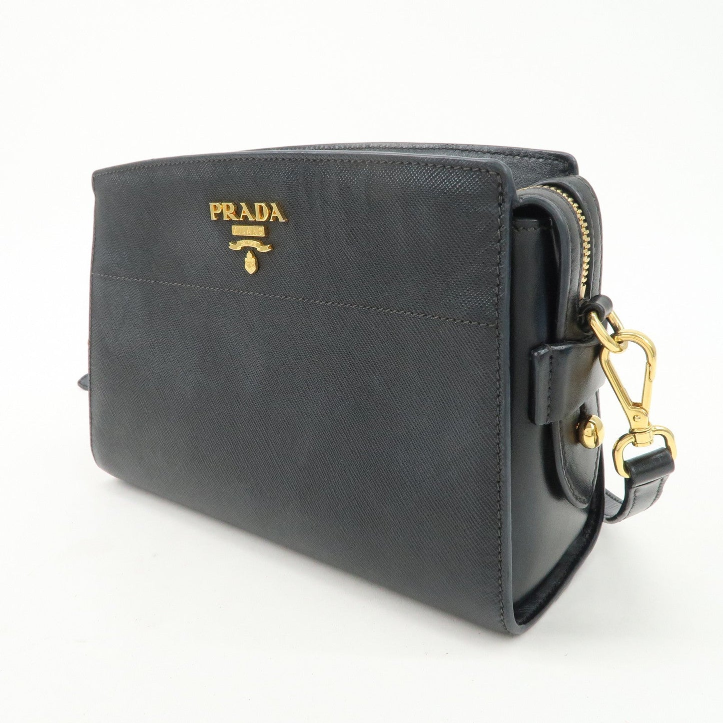 Prada Logo Saffiano Leather Shoulder Bag Gold HDW Black【Pre-order】