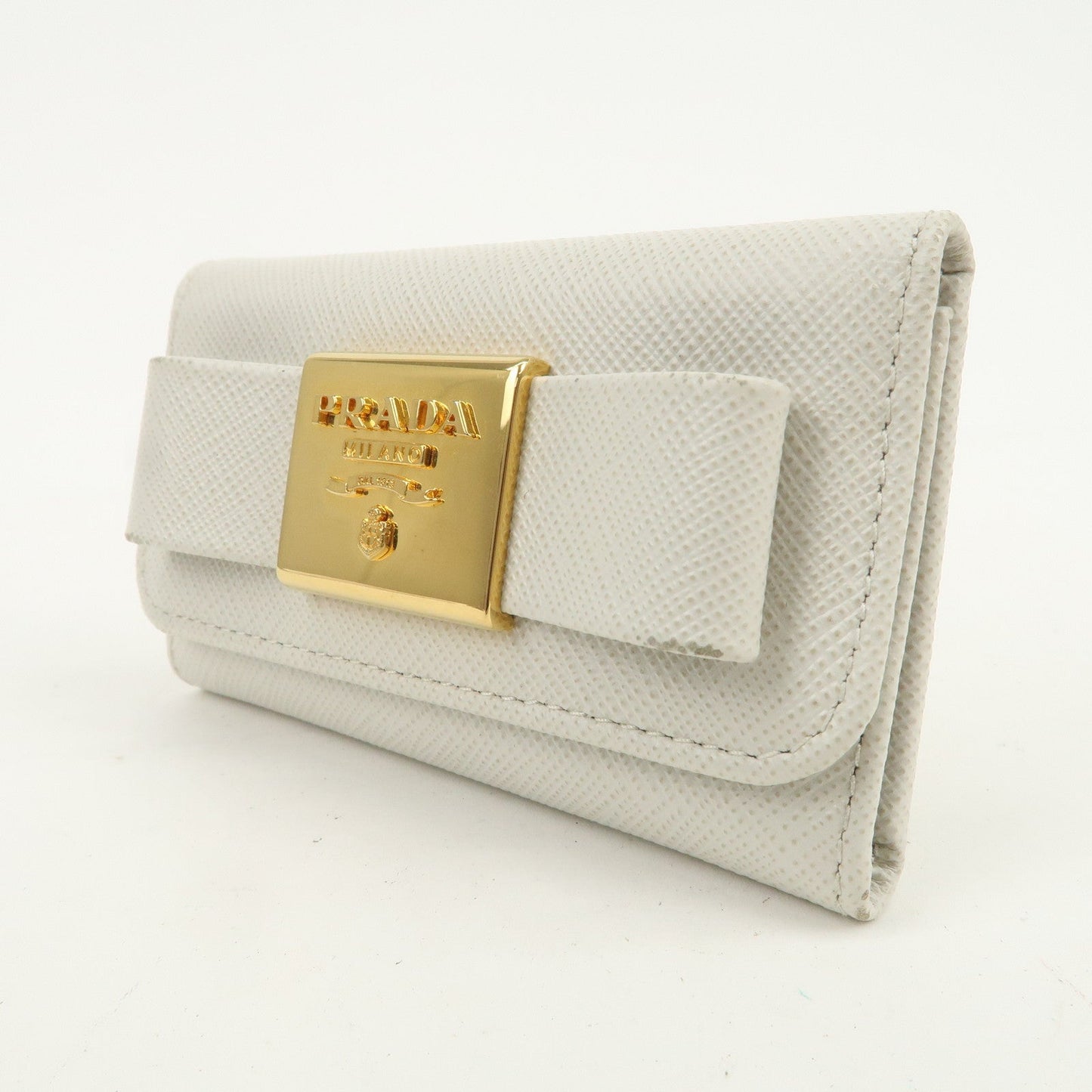 Prada Ribbon Saffiano Leather Key Case Key Holder White【Pre-order】