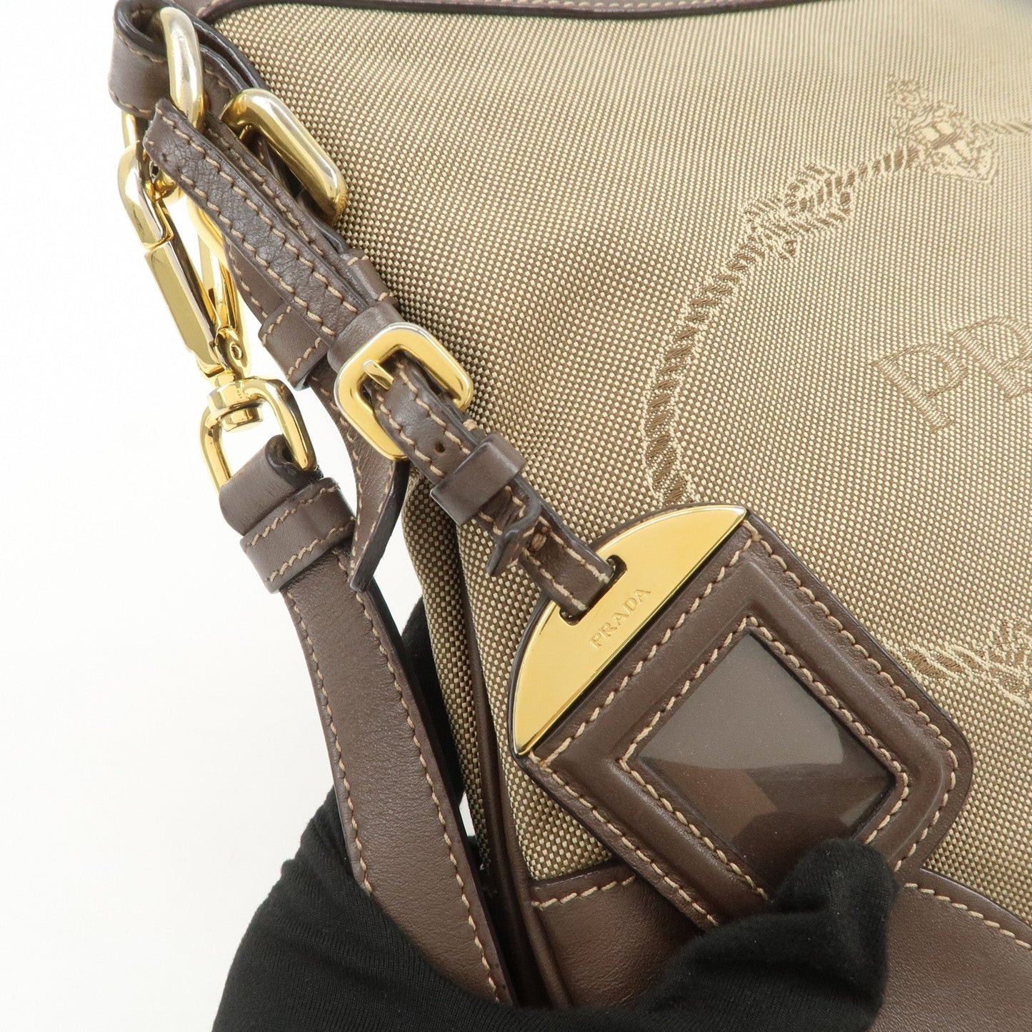 Prada Logo Jacquard Leather Shoulder Bag Beige Brown BT867A【Pre-order】