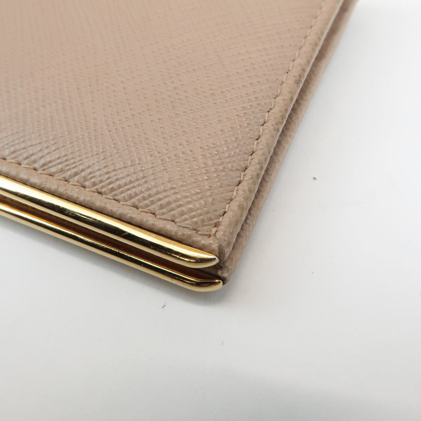 Prada Logo Saffiano Leather Bi-Fold Small Wallet Beige 1MV204 Used【Pre-order】
