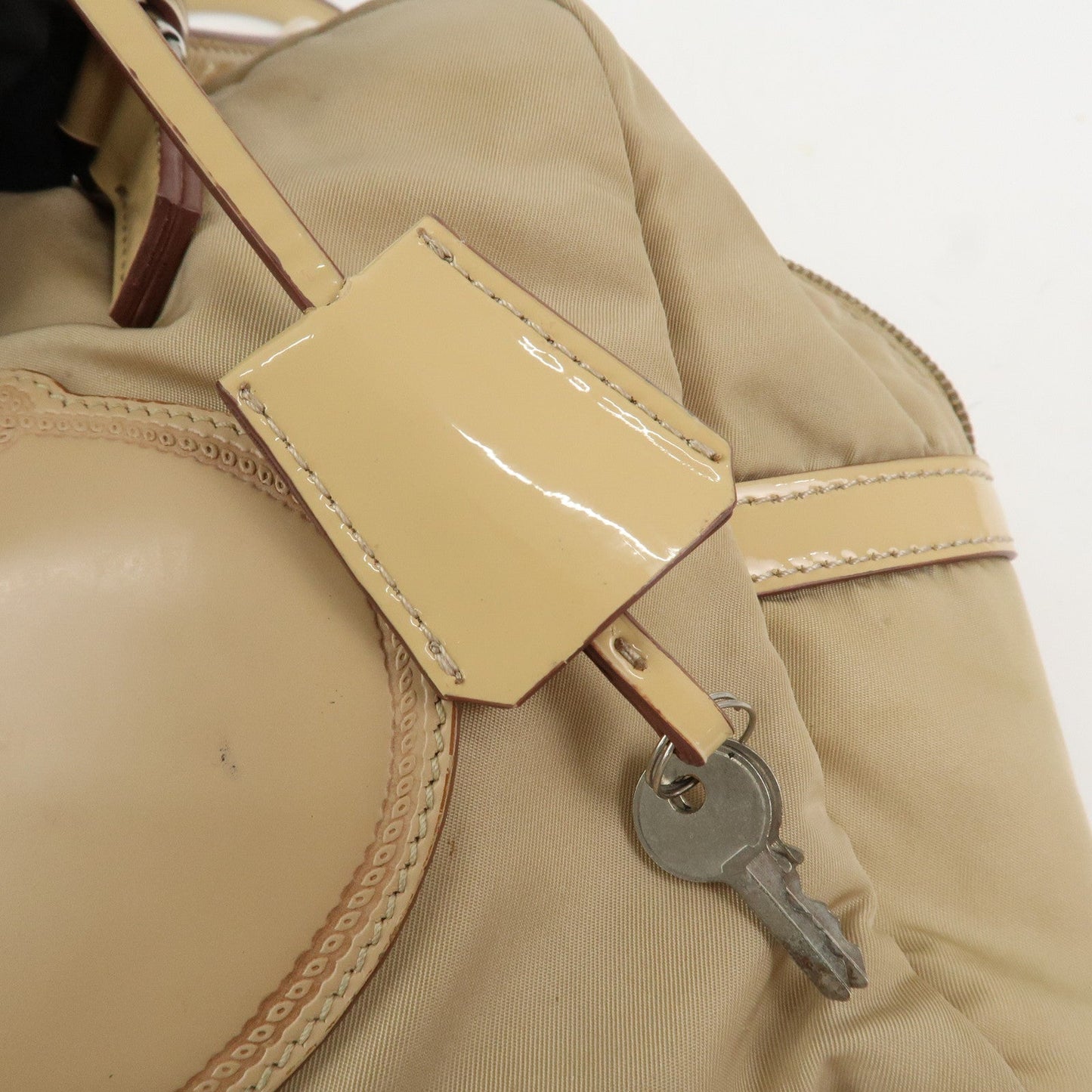 Prada Logo Nylon Patent Leather Mini Boston Bag Beige BR3150【Pre-order】