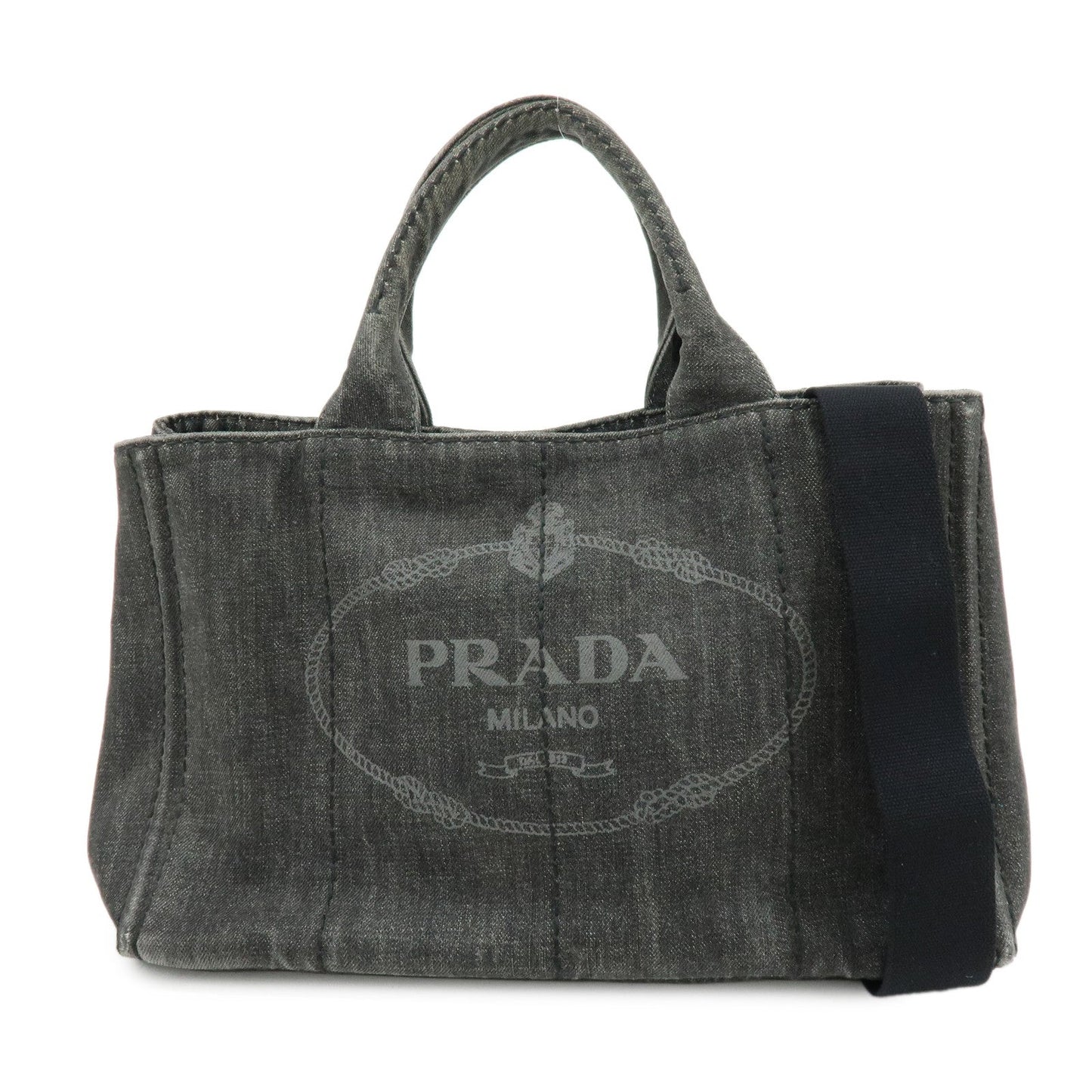 Prada Canapa Denim Tote Bag Hand Bag Black 1BG642【Pre-order】