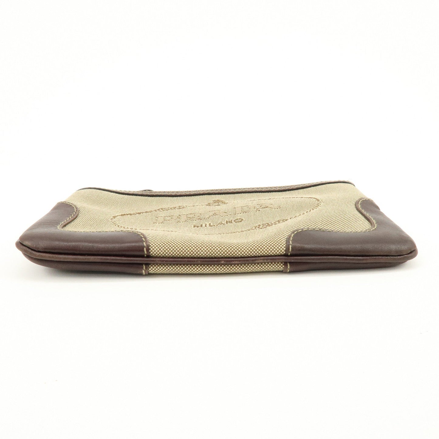 Prada Logo Jacquard Leather Pouch Cosmetic Case Beige Brown【Pre-order】