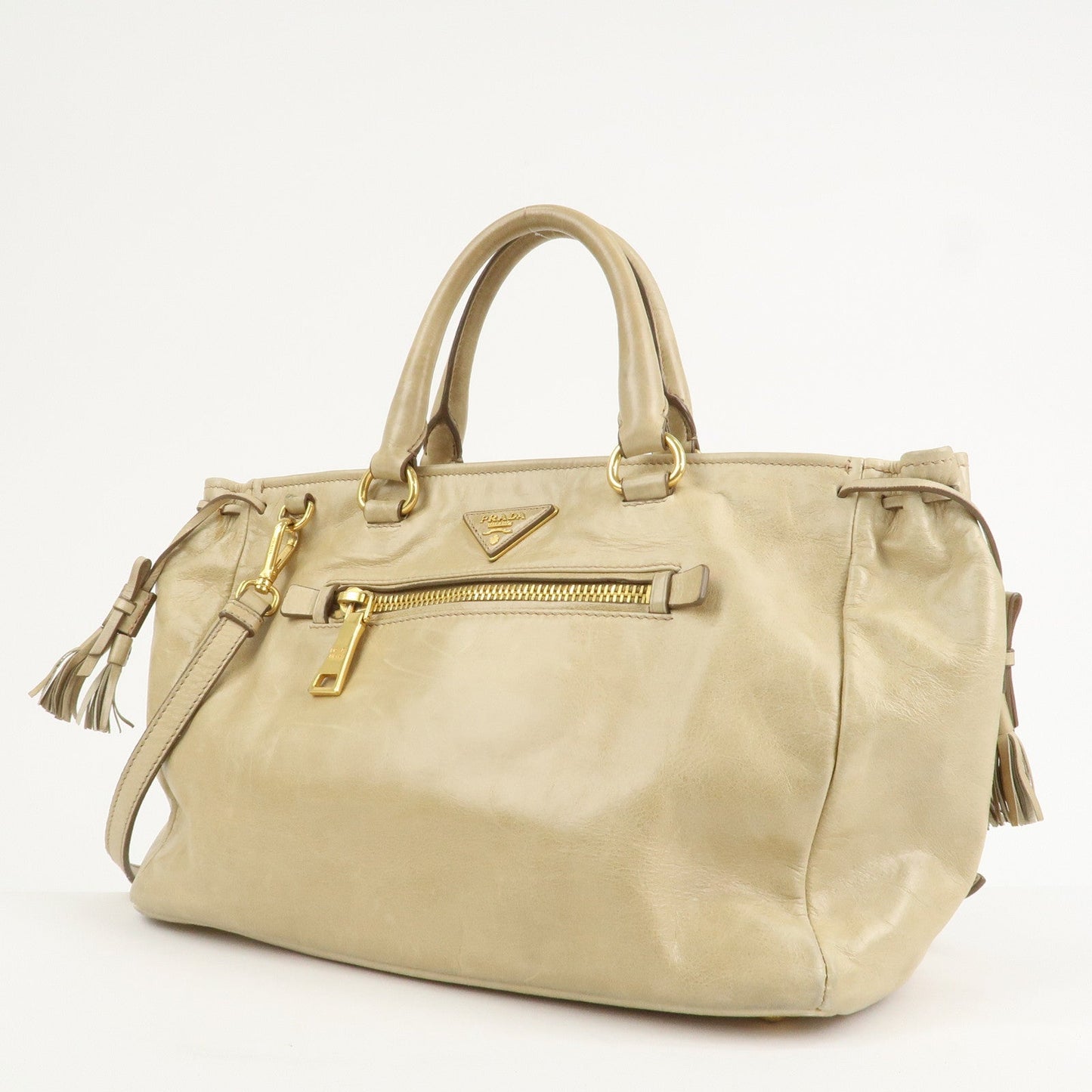 Prada Triangle Logo VITELLOSHINE Leather 2Way Bag Beige BN1921【Pre-order】