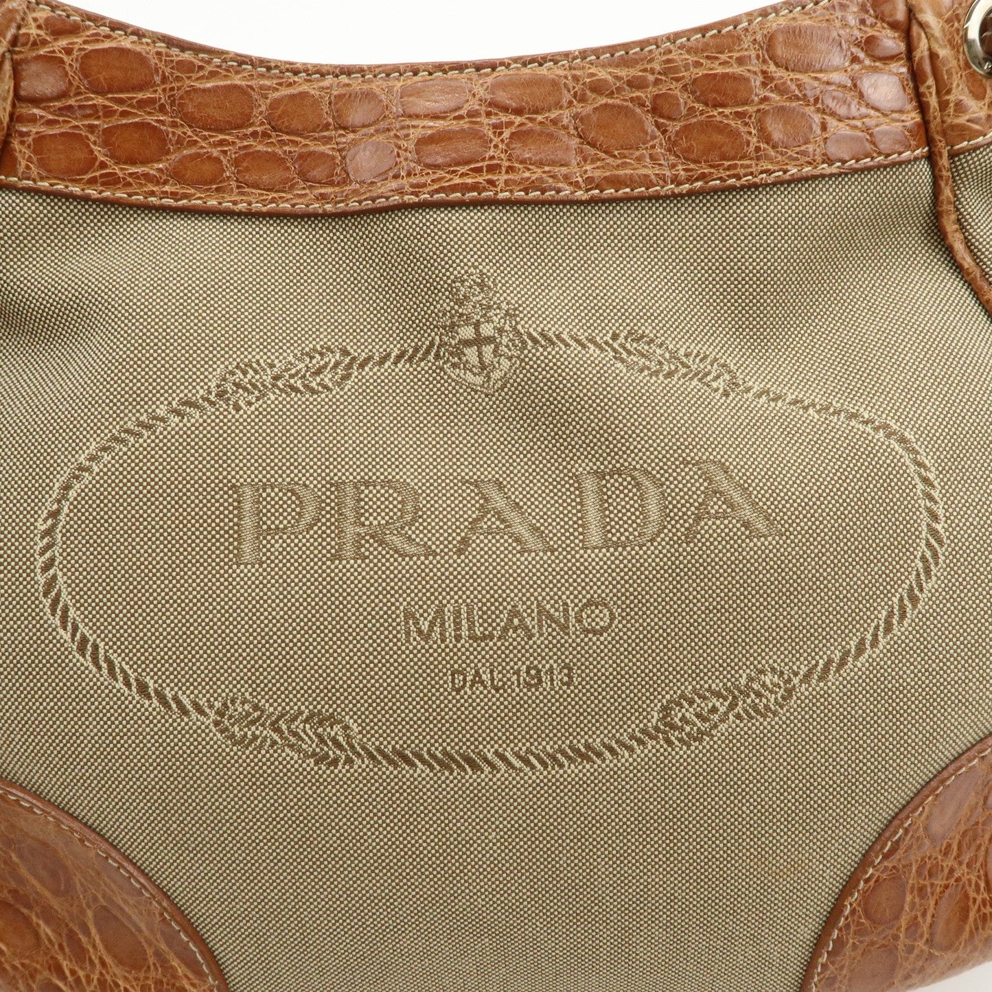 Prada Logo Jacquard Canvas Embossed Leather Shoulder Bag【Pre-order】