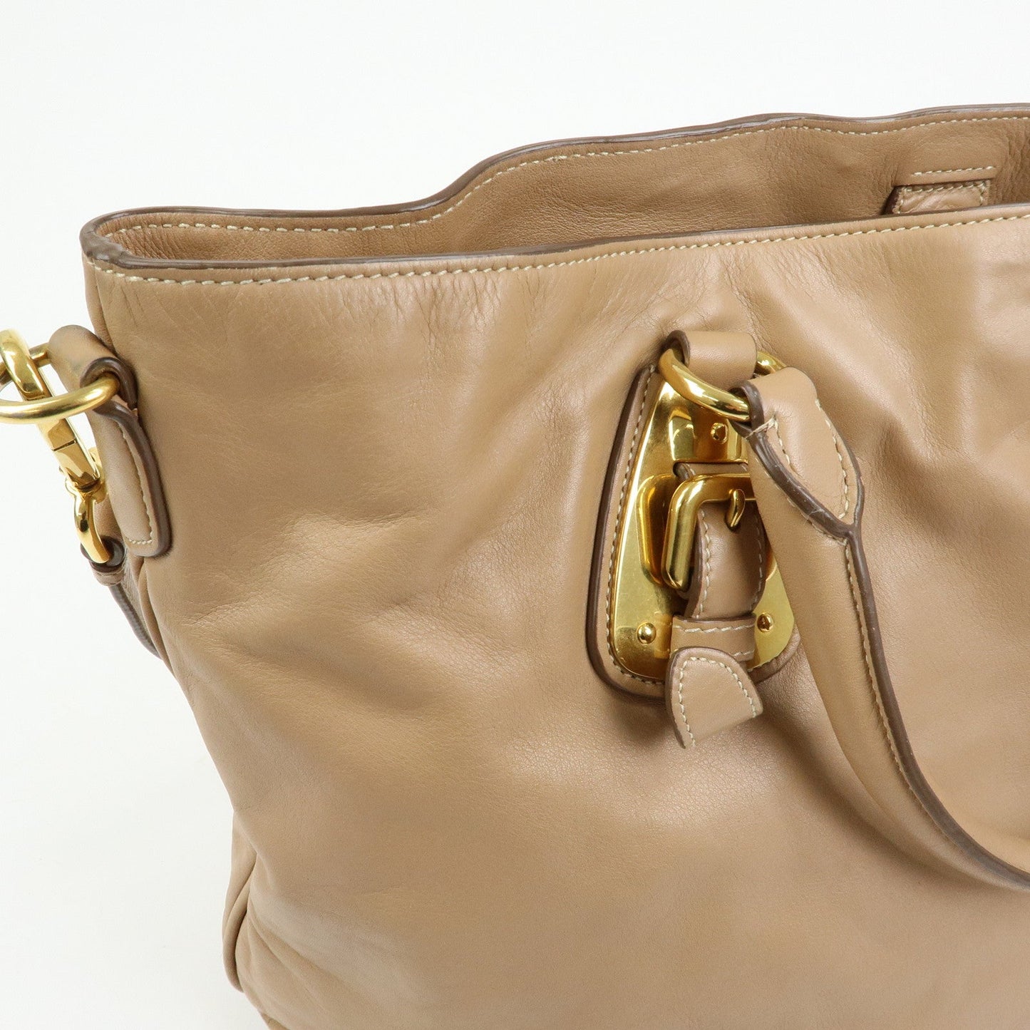Prada Soft Calf Leather 2Way Hand Shoulder Bag Light Brown BN1902【Pre-order】