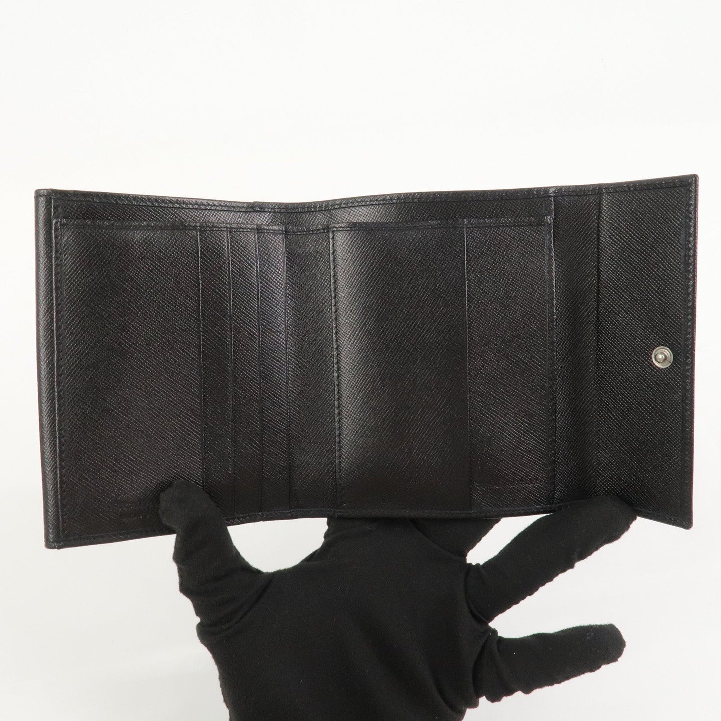 Prada Triangle Logo Saffiano Leather Compact Wallet Black M53X【Pre-order】