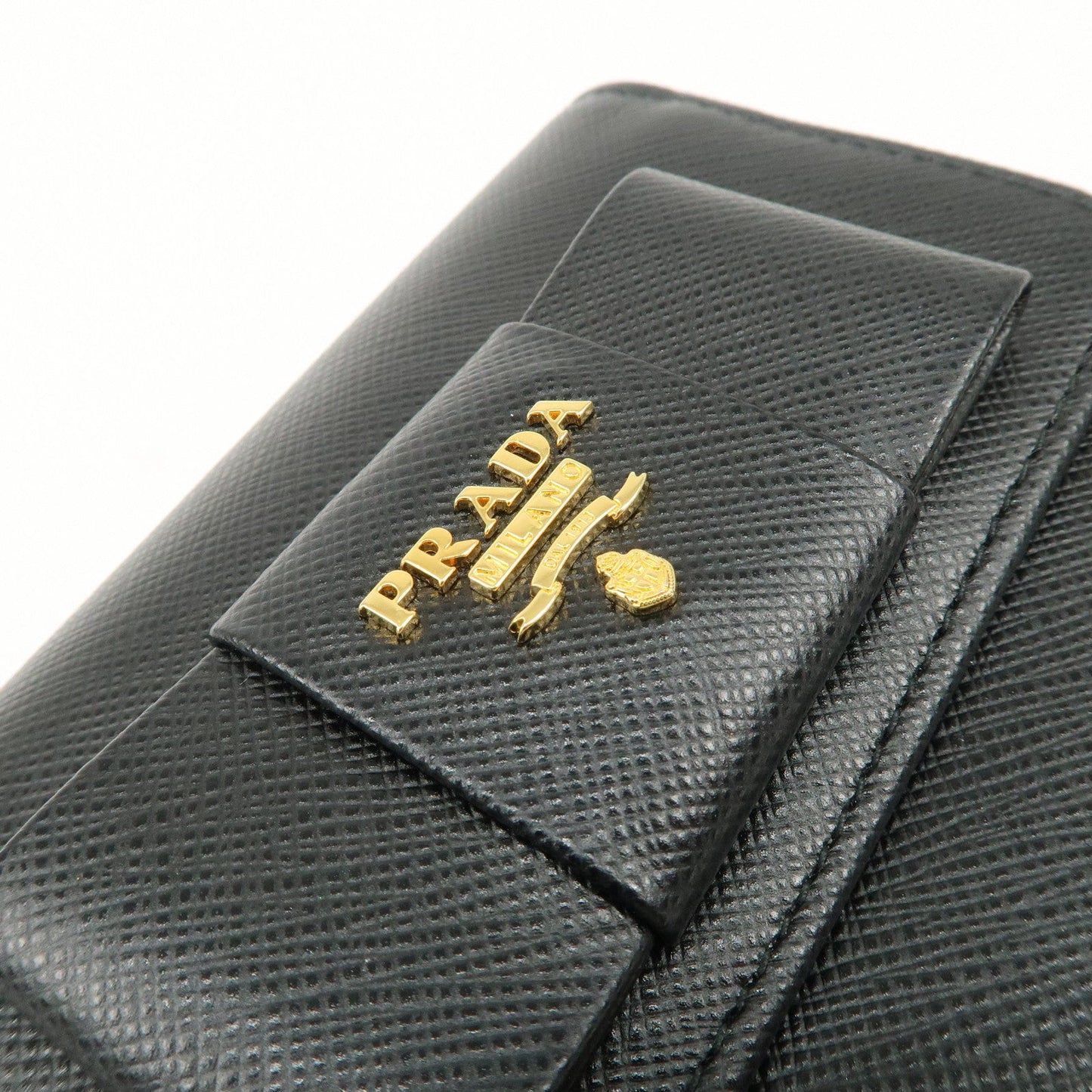 Prada Leather Ribbon Tri-fold Wallet Black 1MH840 Used【Pre-order】