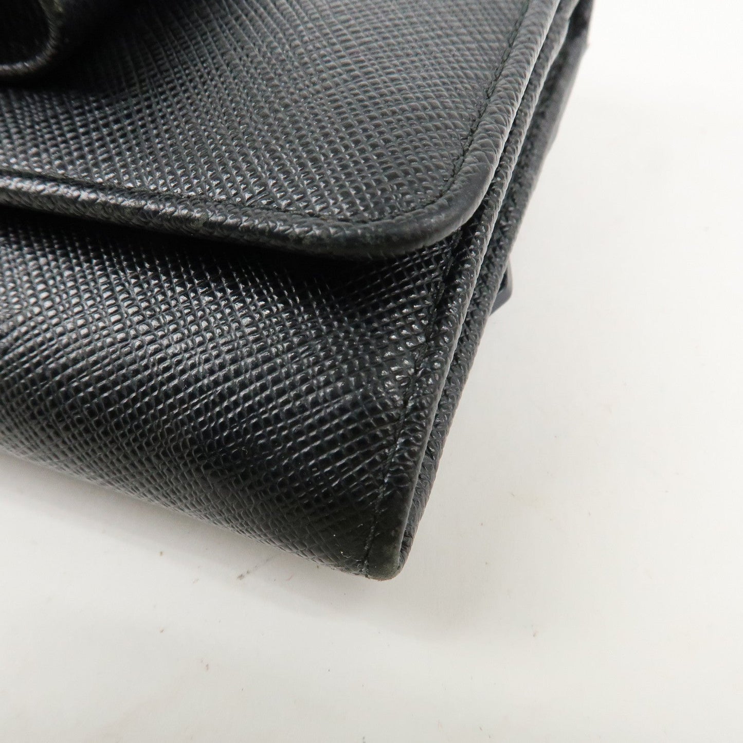 Prada Saffiano Leather Flap Bi-Fold Long Wallet Black Gold 1MH132 Used【Pre-order】