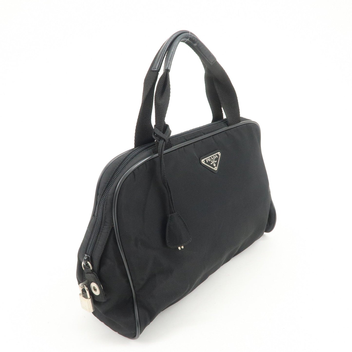 Prada Triangle Logo Nylon Leather Hand Bag Boston Bag Black【Pre-order】