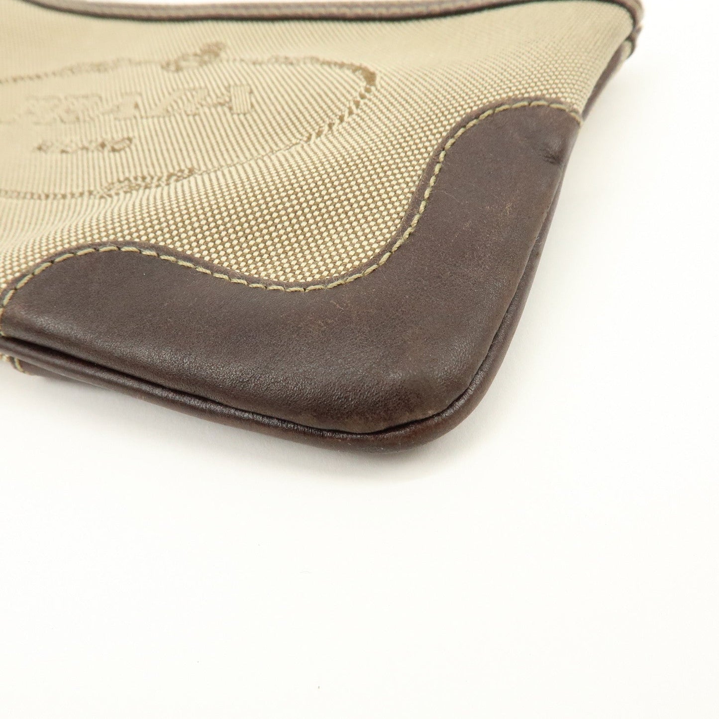 Prada Logo Jacquard Leather Pouch Cosmetic Case Beige Brown【Pre-order】