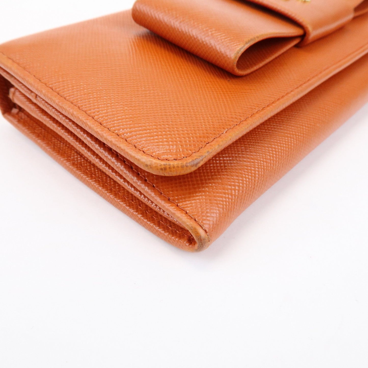 Prada Saffiano Leather Ribbon Flap Long Wallet Orange 1M1132【Pre-order】