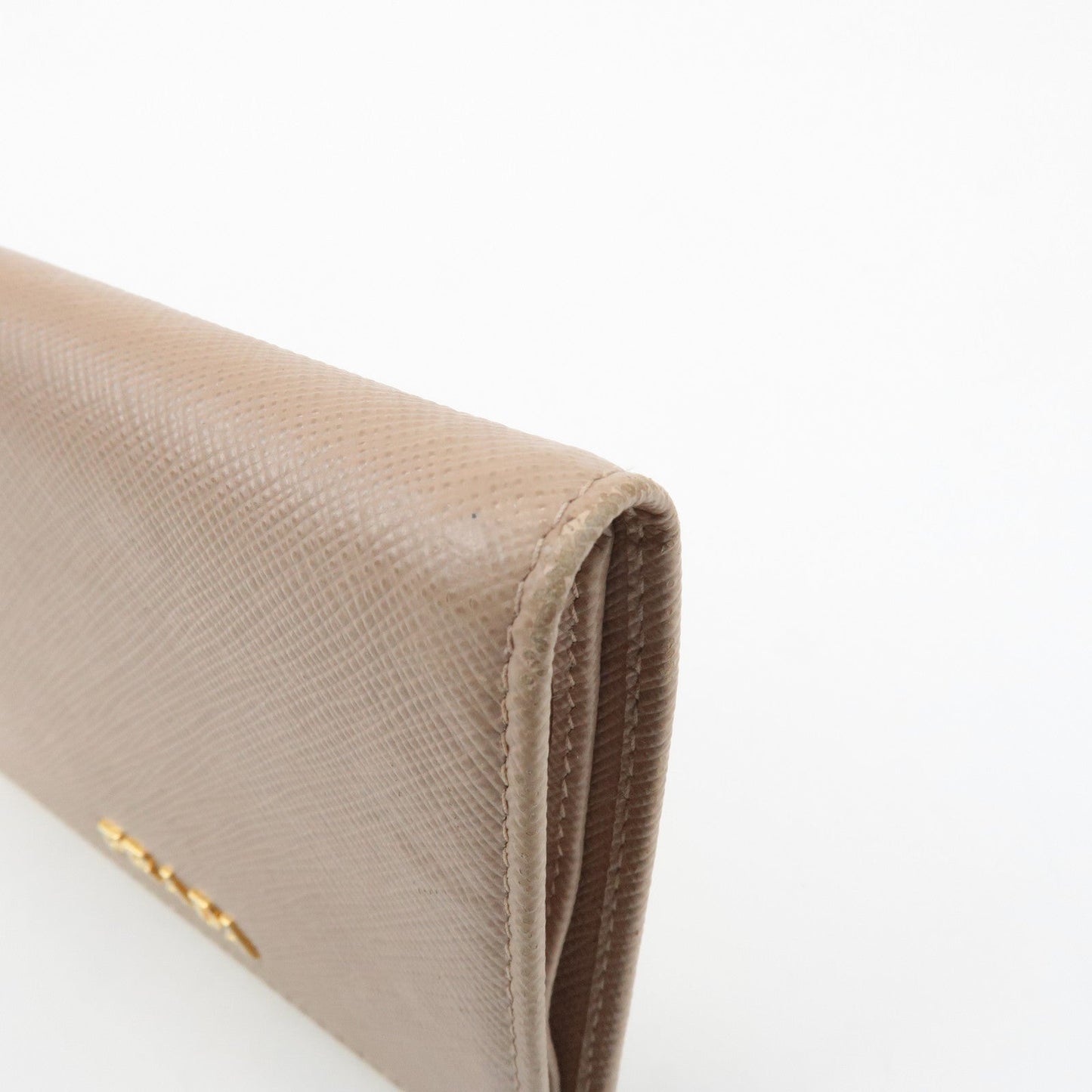 Prada Logo Saffiano Leather Bi-Fold Small Wallet Beige 1MV204 Used【Pre-order】