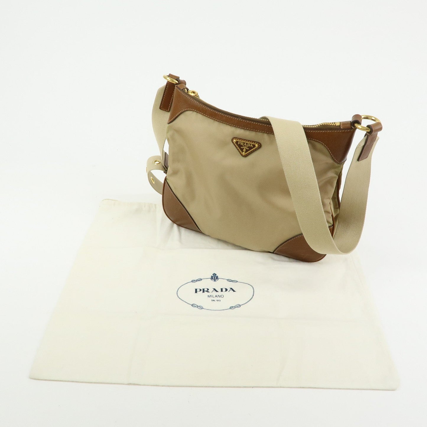 Prada Triangle Logo Nylon Leather Shoulder Bag Crossbody Bag Beige【Pre-order】