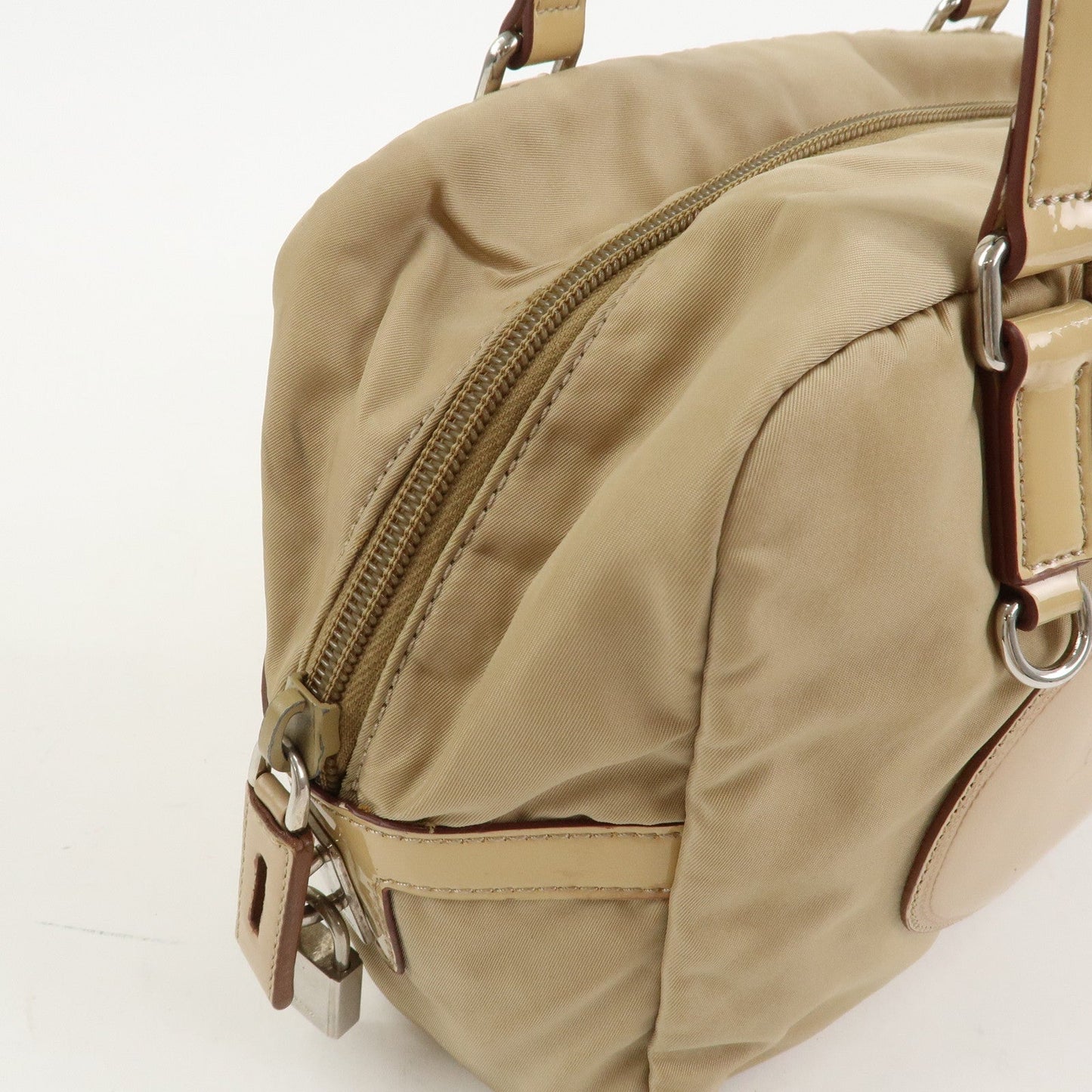 Prada Logo Nylon Patent Leather Mini Boston Bag Beige BR3150【Pre-order】