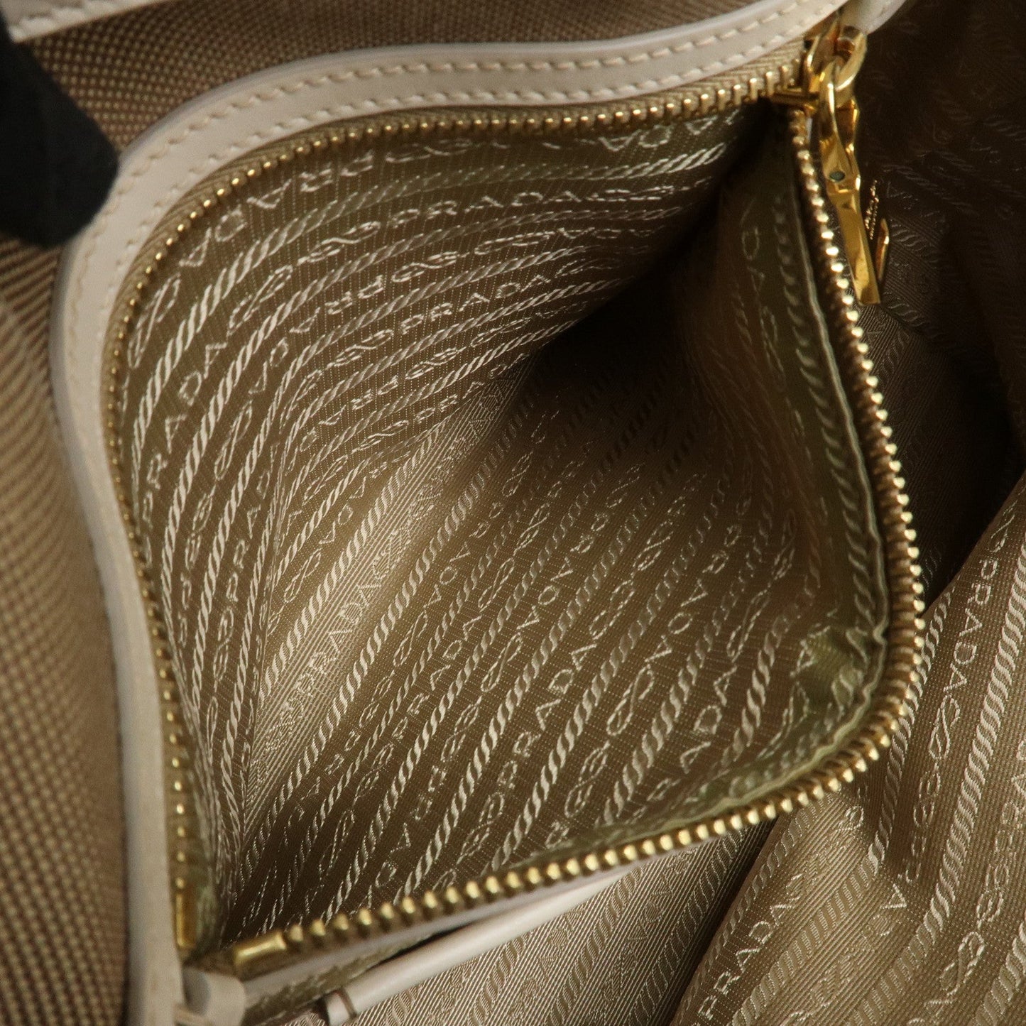 Prada Logo Jaquard Leather 2Way Hand Bag Shoulder Bag Beige White【Pre-order】