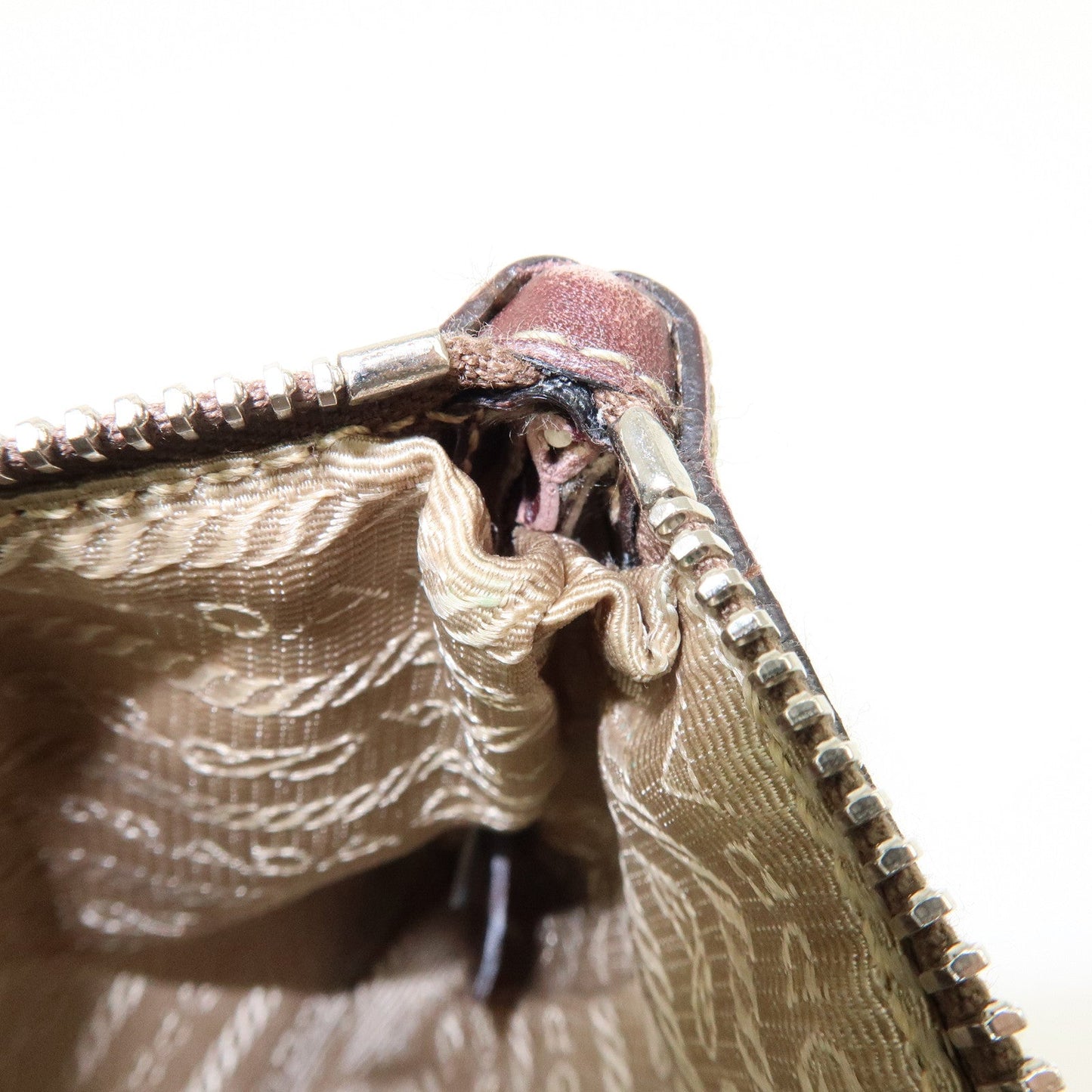 Prada Logo Jacquard Leather Pouch Cosmetic Case Beige Brown【Pre-order】