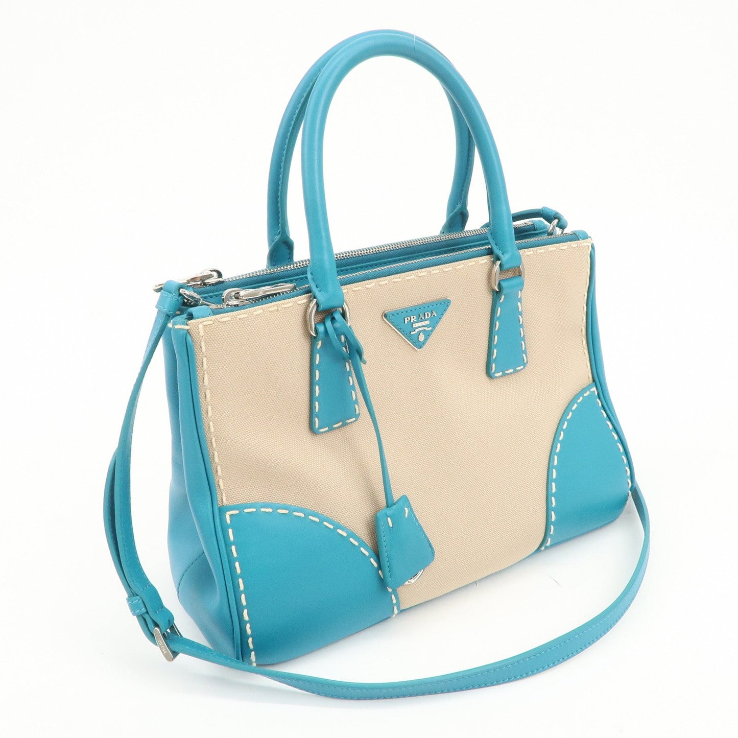 Prada Triangle Logo Canvas 2Way Bag Hand Bag Tote Bag Blue B1801K【Pre-order】