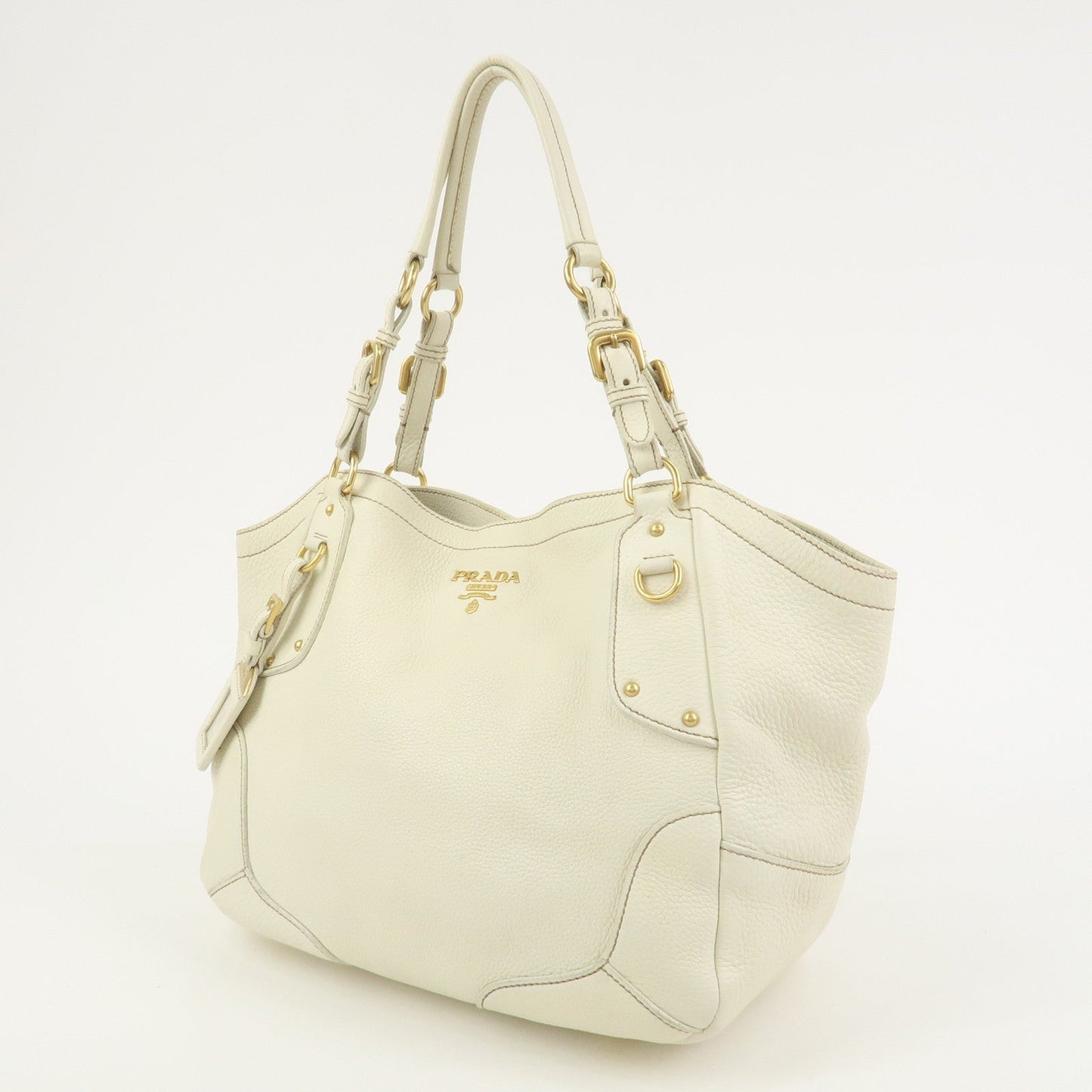 Prada Logo Calf Leather Tote Bag Shoulder Bag Ivory BR3844【Pre-order】