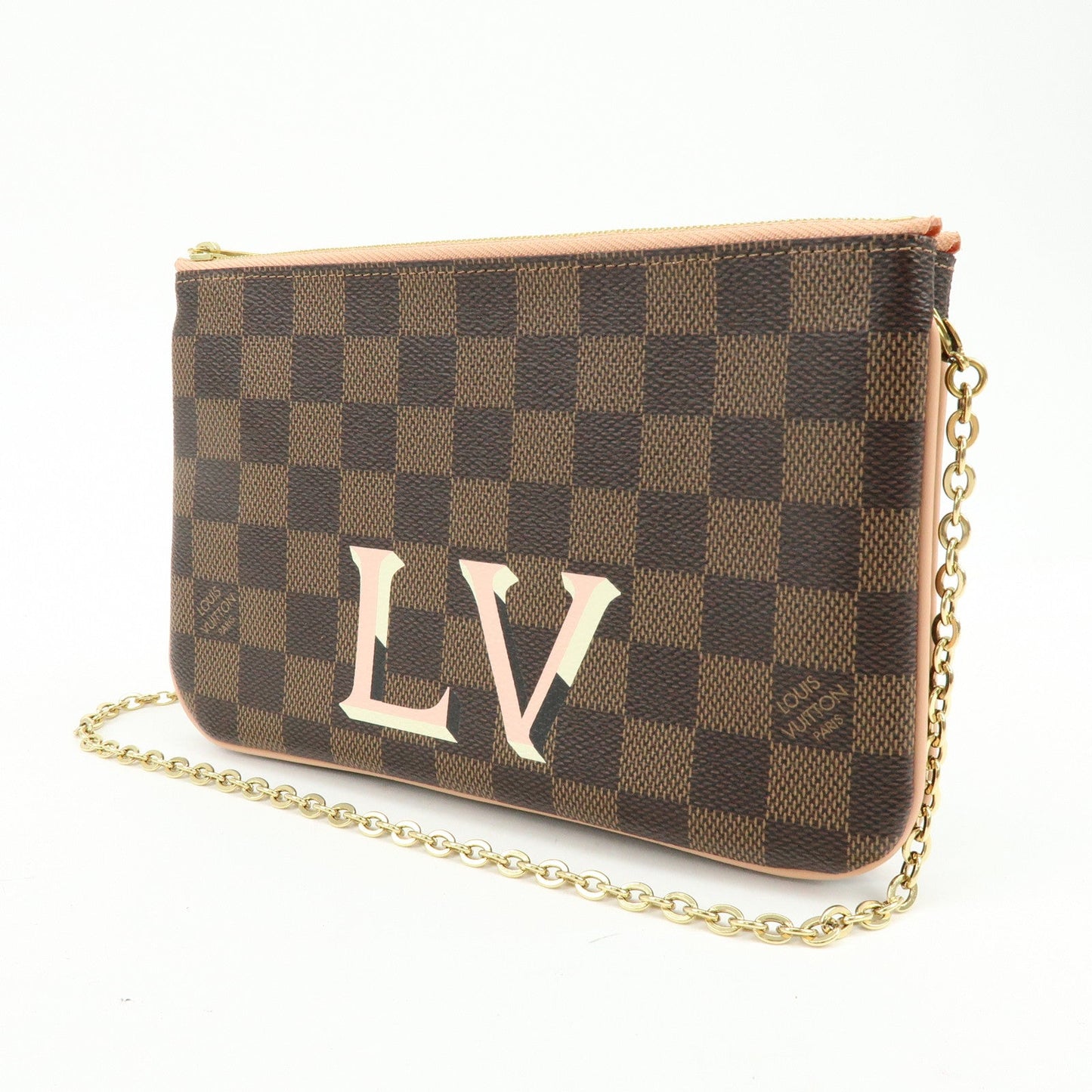 Louis Vuitton Damier Ebene Pochette Double Zip Rose BallerineN60254【Pre-order】