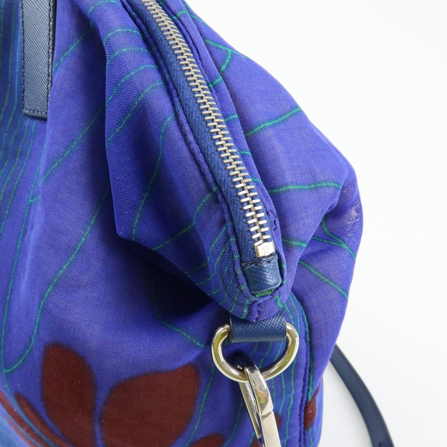 Prada Triangle Logo Linen Leather 2Way Bag Flower Motif Blue BR4696【Pre-order】