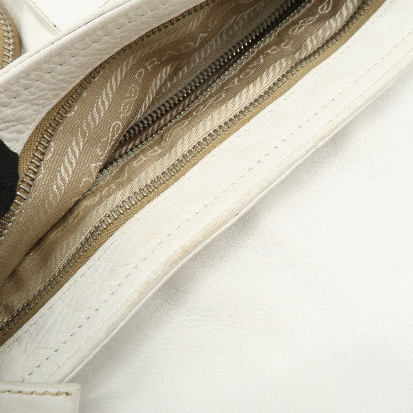 Prada Triangle Logo Leather Nylon Shoulder Bag White Beige【Pre-order】