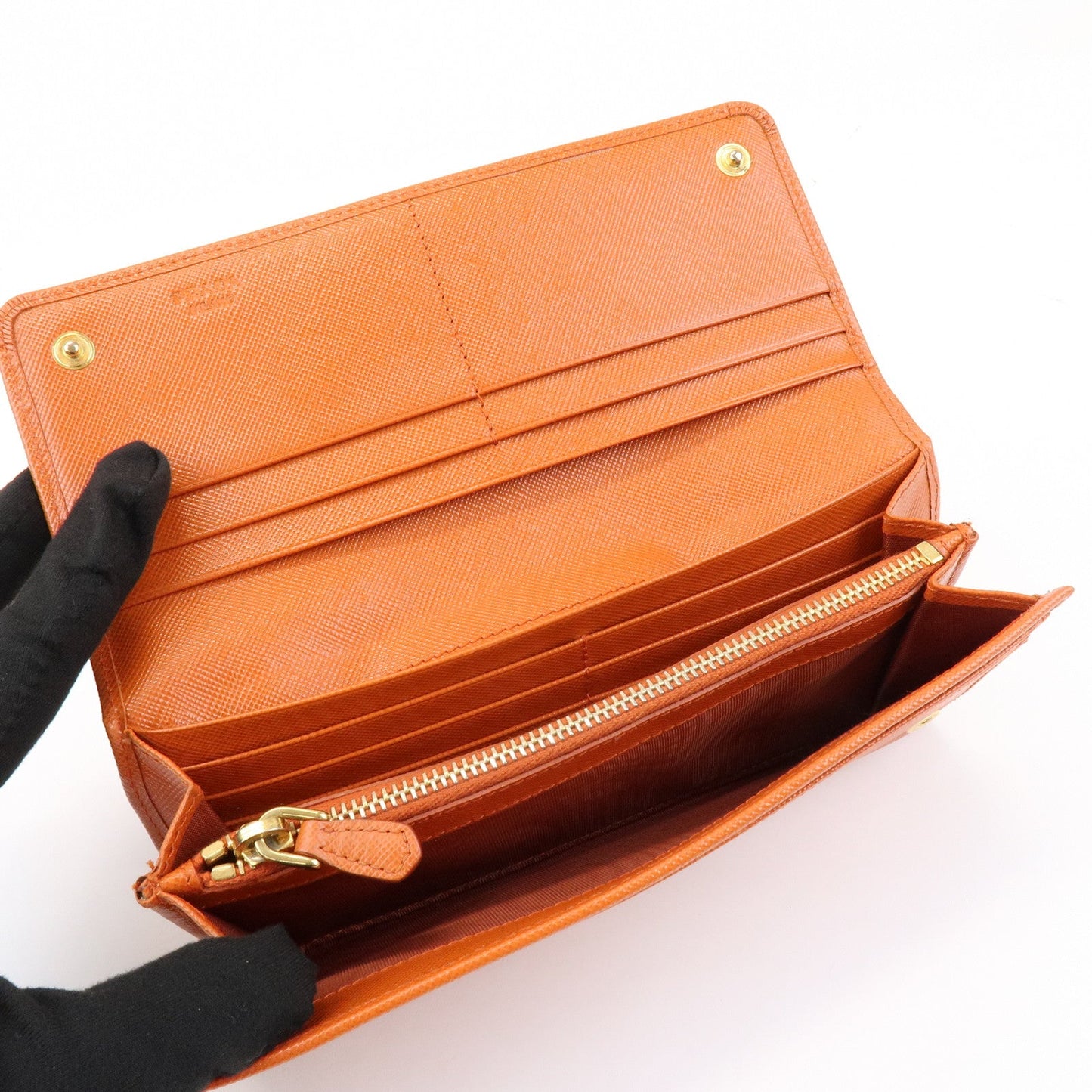 Prada Saffiano Leather Ribbon Flap Long Wallet Orange 1M1132【Pre-order】