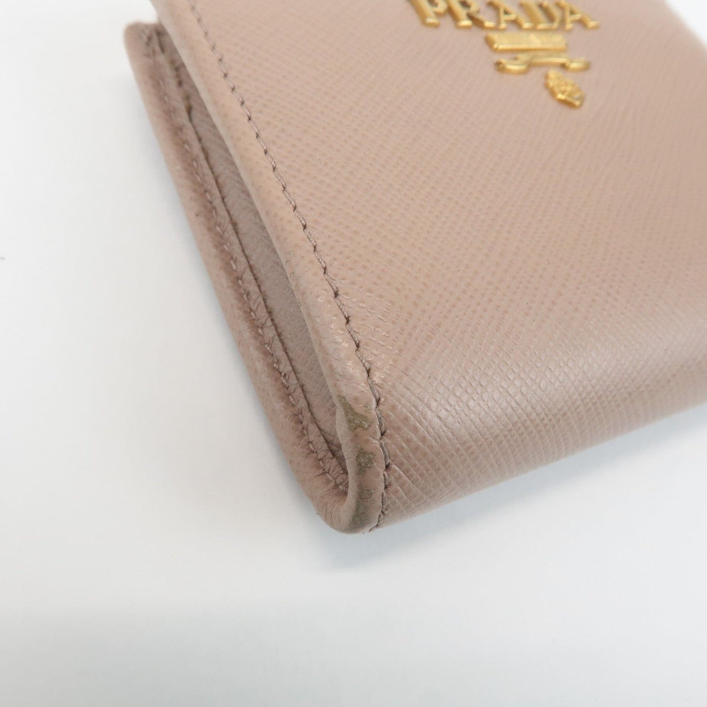 Prada Logo Saffiano Leather Zippy Coin Case Pink Beige 1ML025 Used【Pre-order】