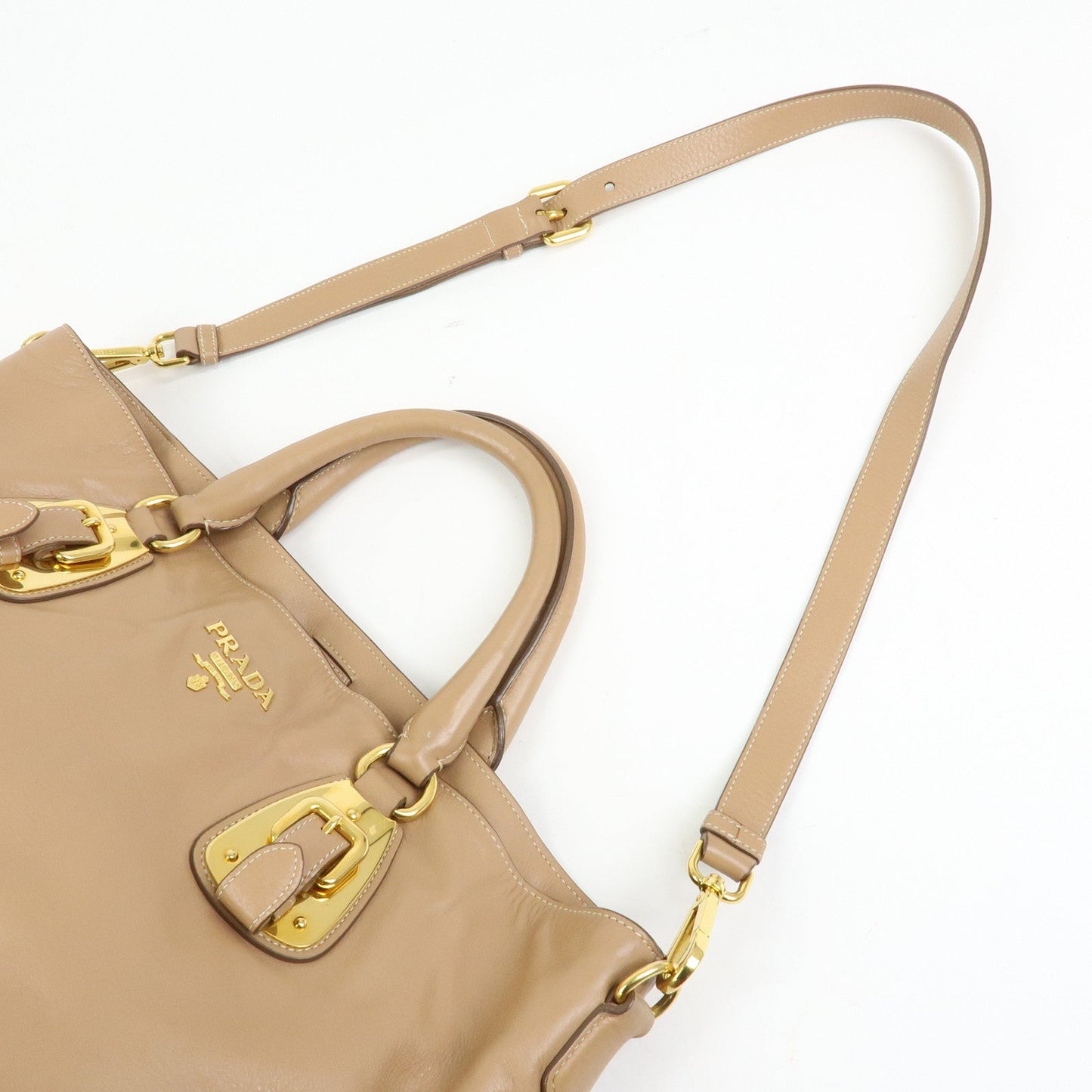 Prada Soft Calf Leather 2Way Hand Shoulder Bag Light Brown BN1902【Pre-order】