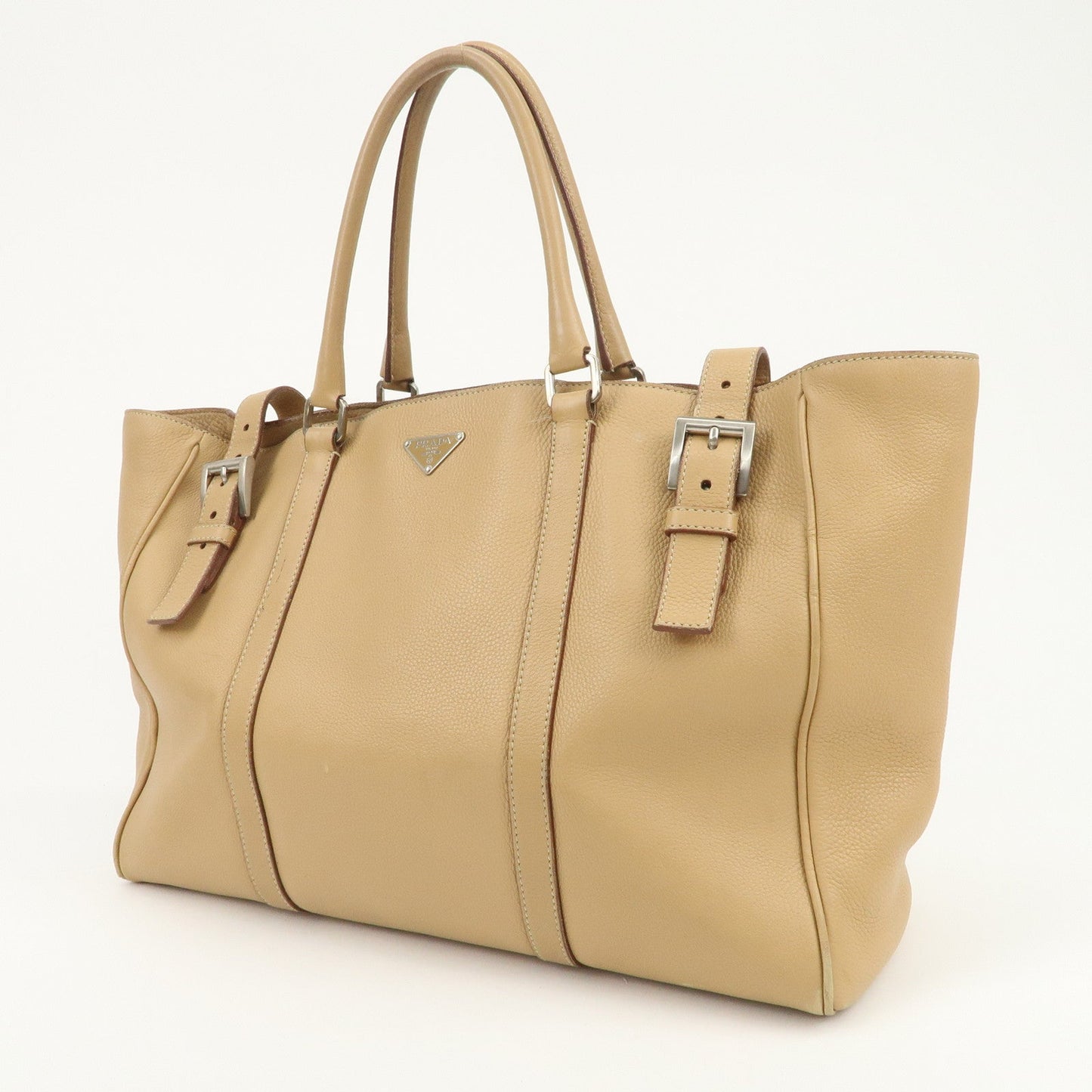 Prada Triangle Logo Leather Shoulder Bag Hand Bag Beige【Pre-order】