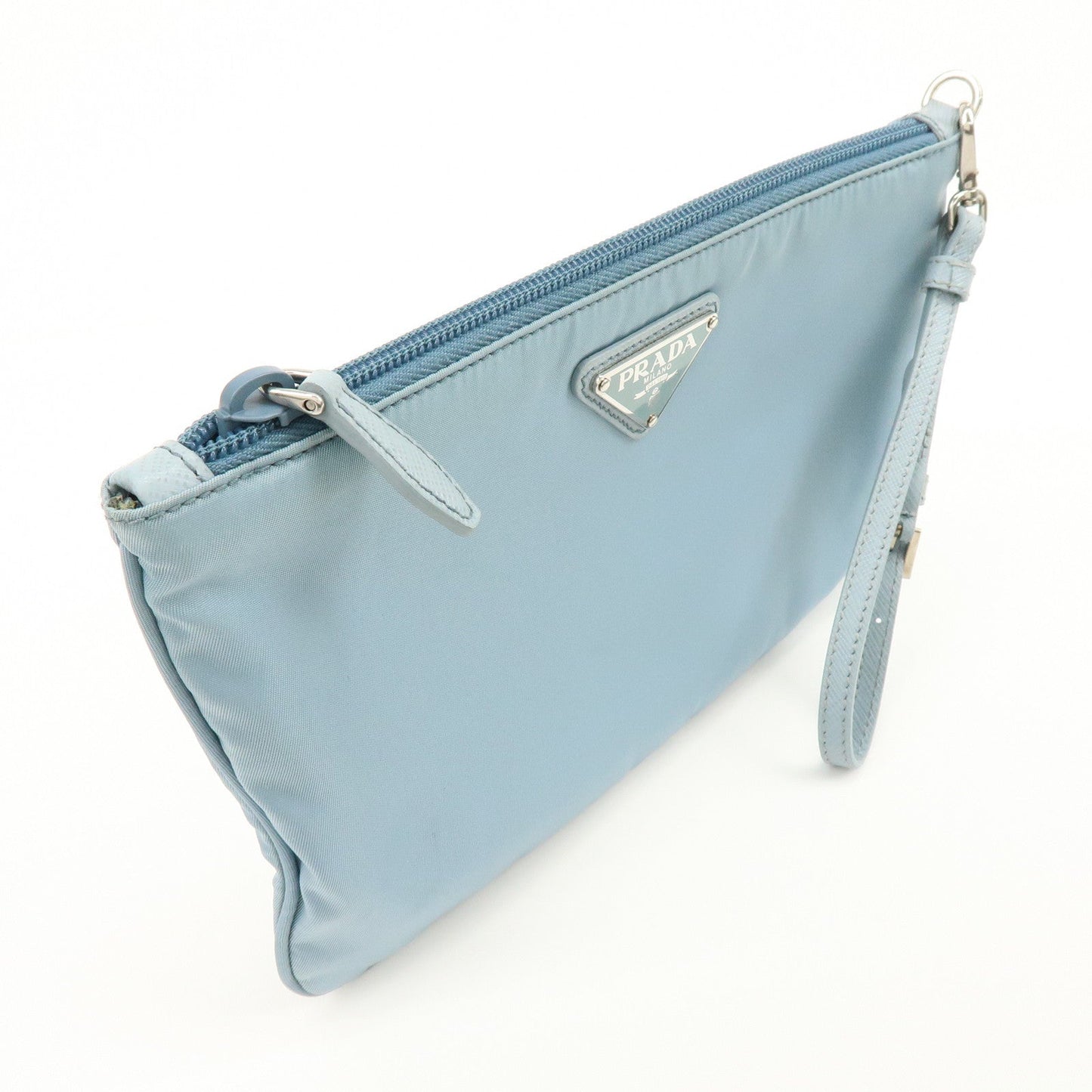 Prada Triangle Logo TESSUTO IMPUNTU Nylon Pouch Light Blue 1NH545【Pre-order】